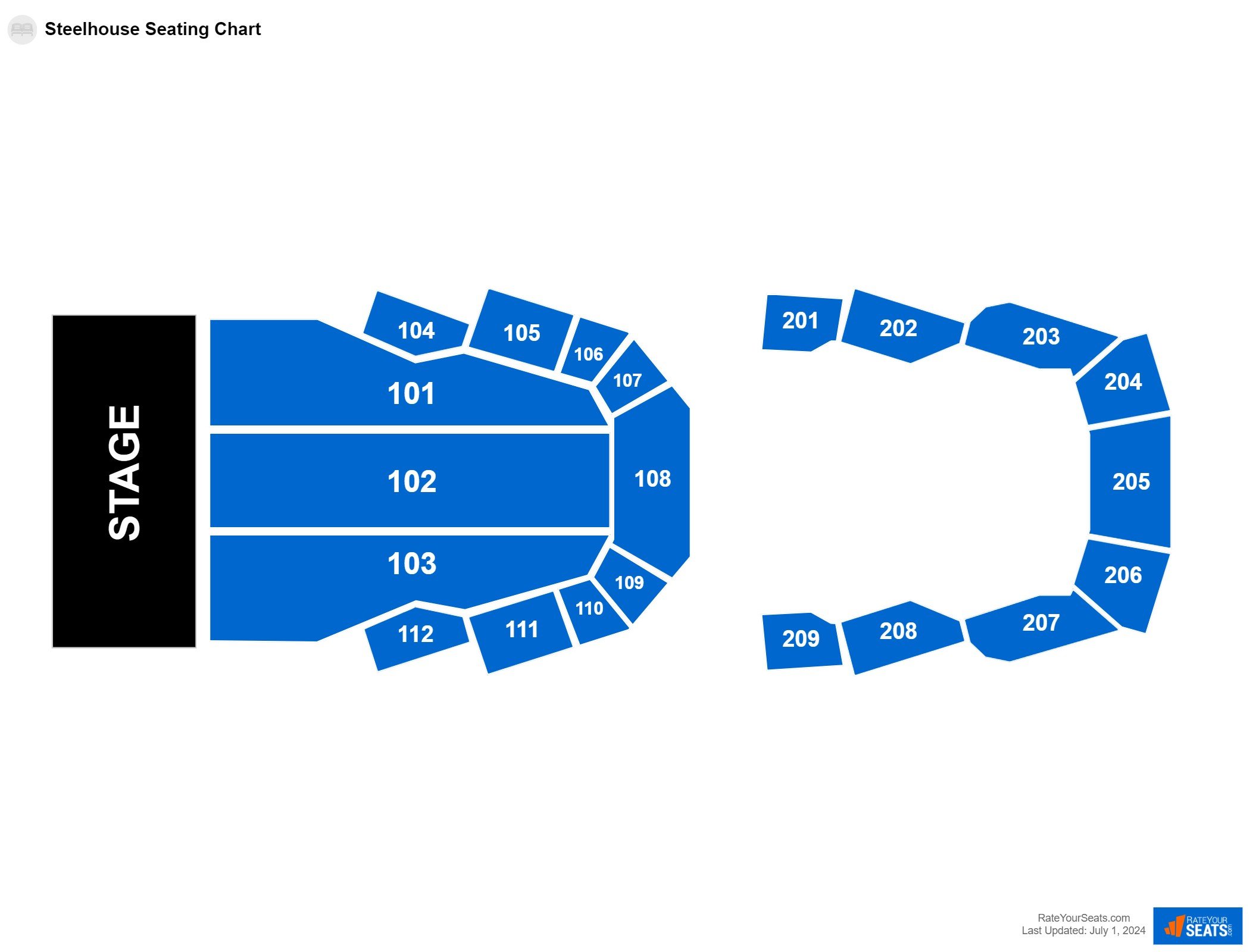 Comedy seating chart at Steelhouse