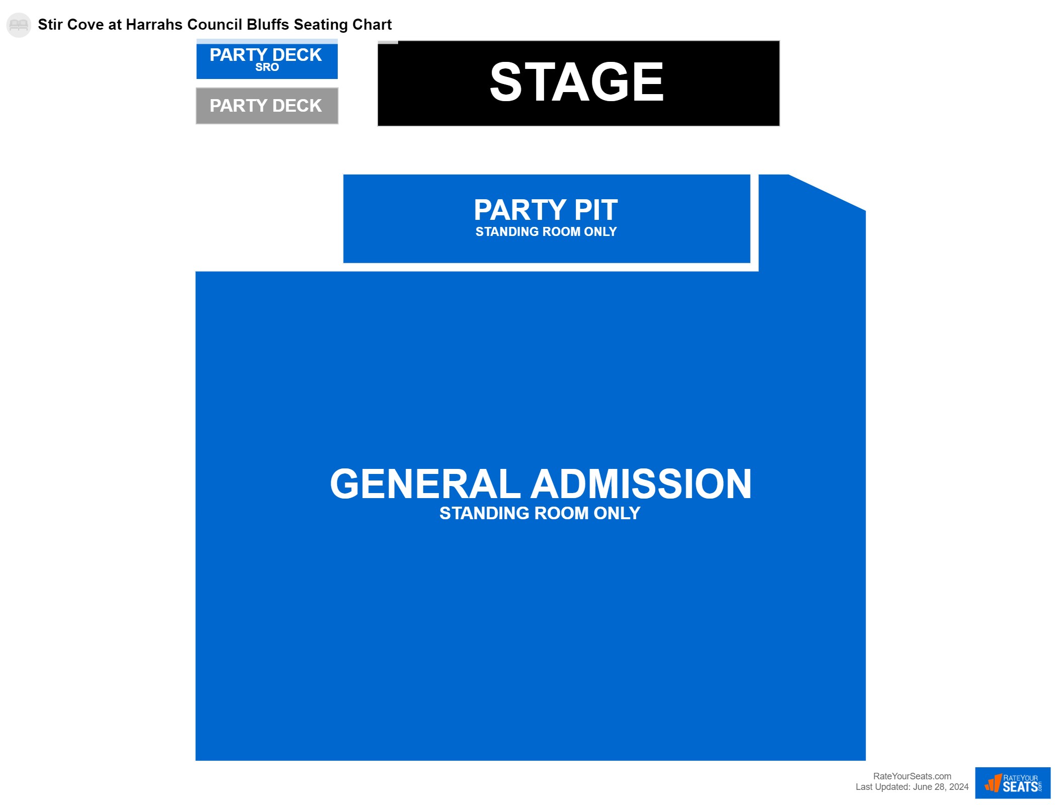 Concert seating chart at Stir Cove at Harrahs Council Bluffs