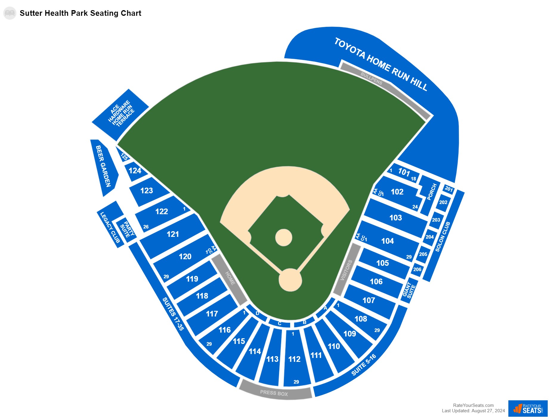 Baseball seating chart at Sutter Health Park