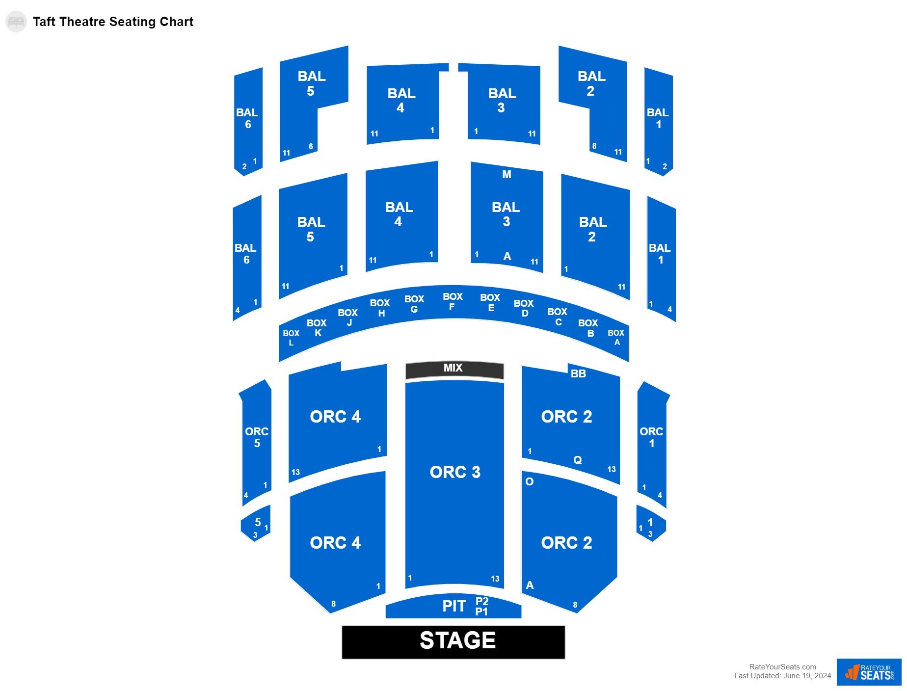 Comedy seating chart at Taft Theatre