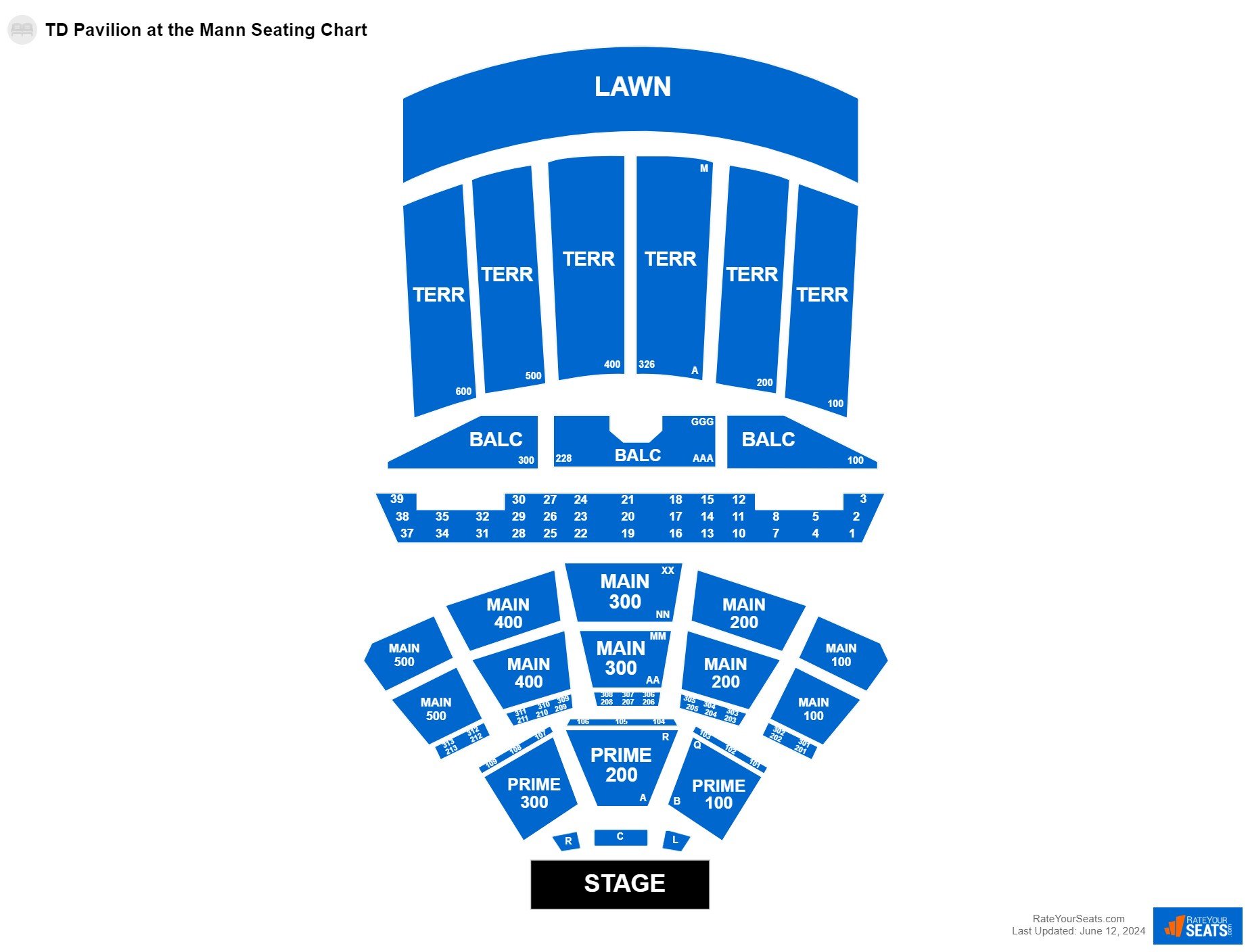 Concert seating chart at TD Pavilion at the Mann