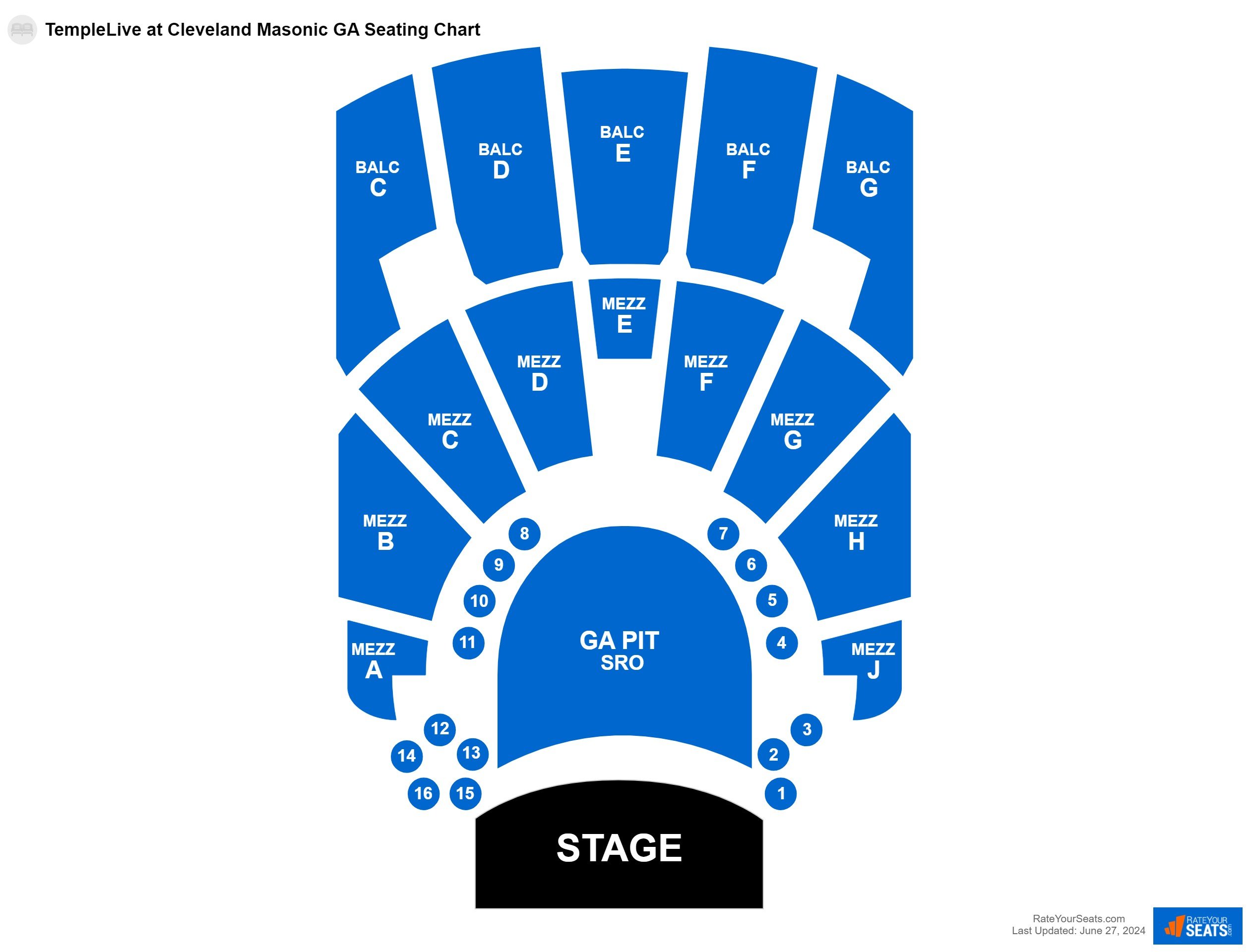 Concert seating chart at TempleLive at Cleveland Masonic