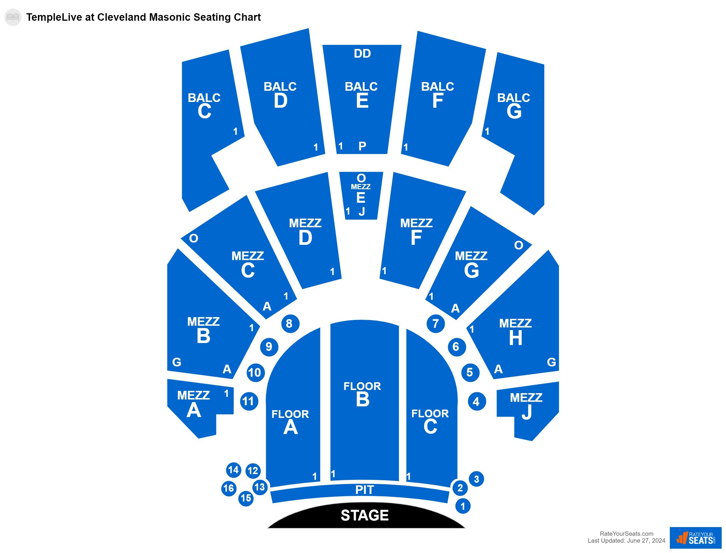 Comedy seating chart at TempleLive at Cleveland Masonic