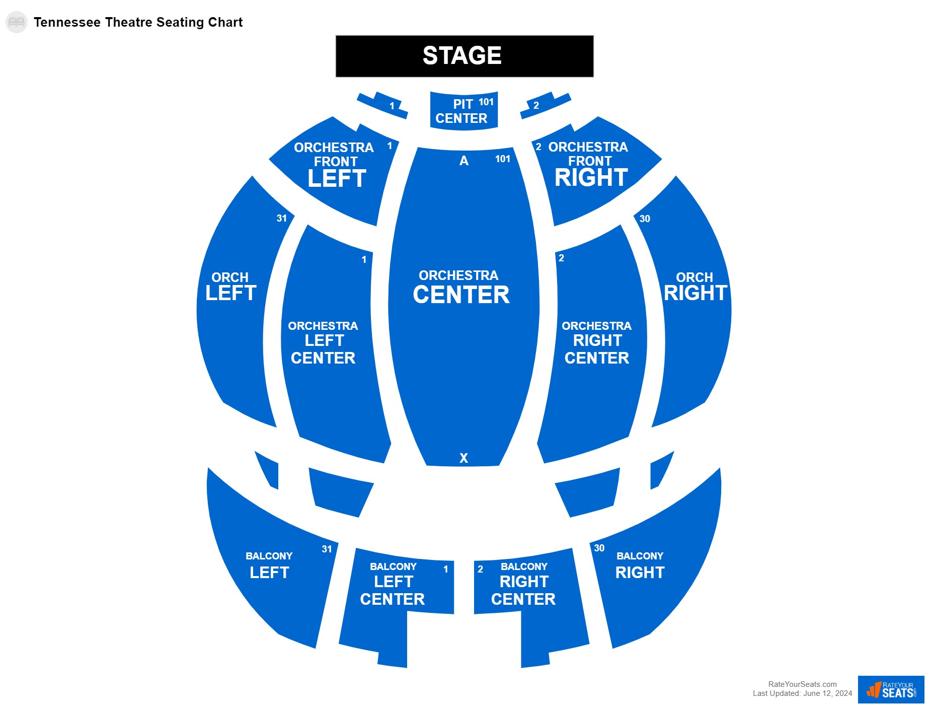 Comedy seating chart at Tennessee Theatre