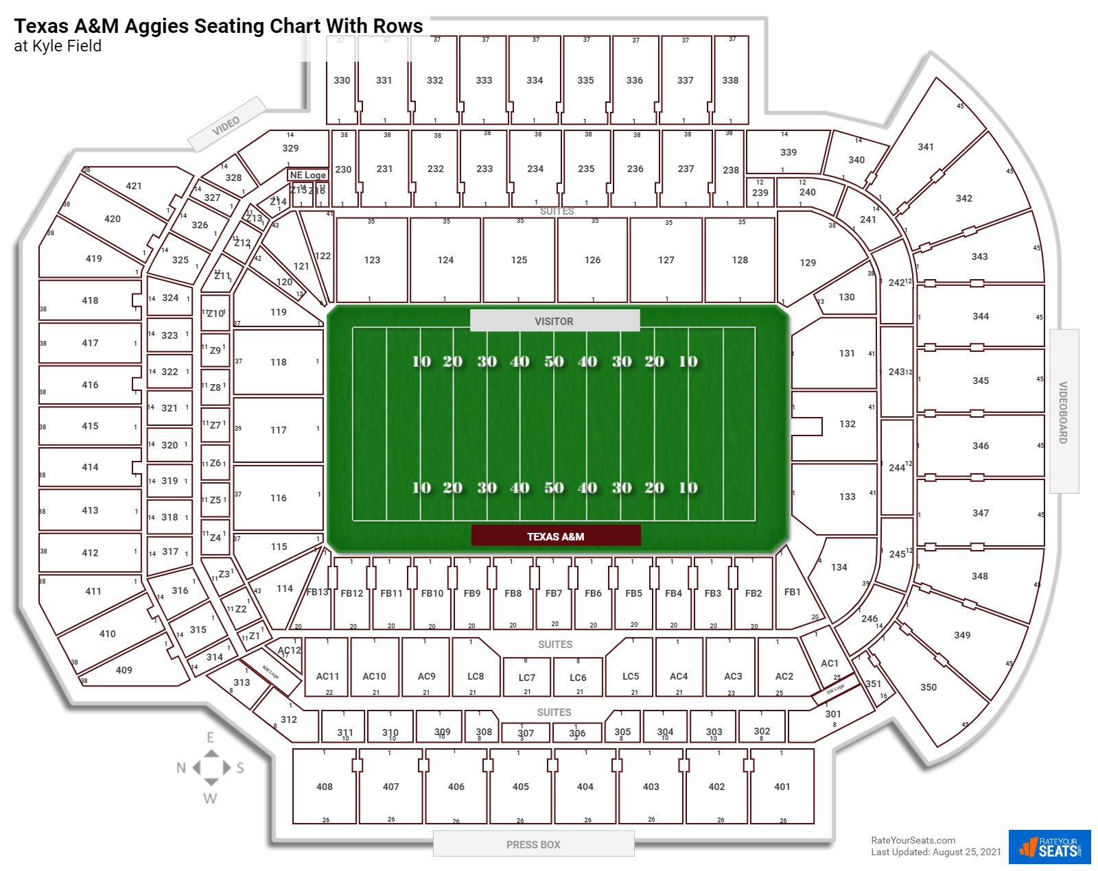 Texas Am Aggies Seating Chart With Rows At Kyle Field 