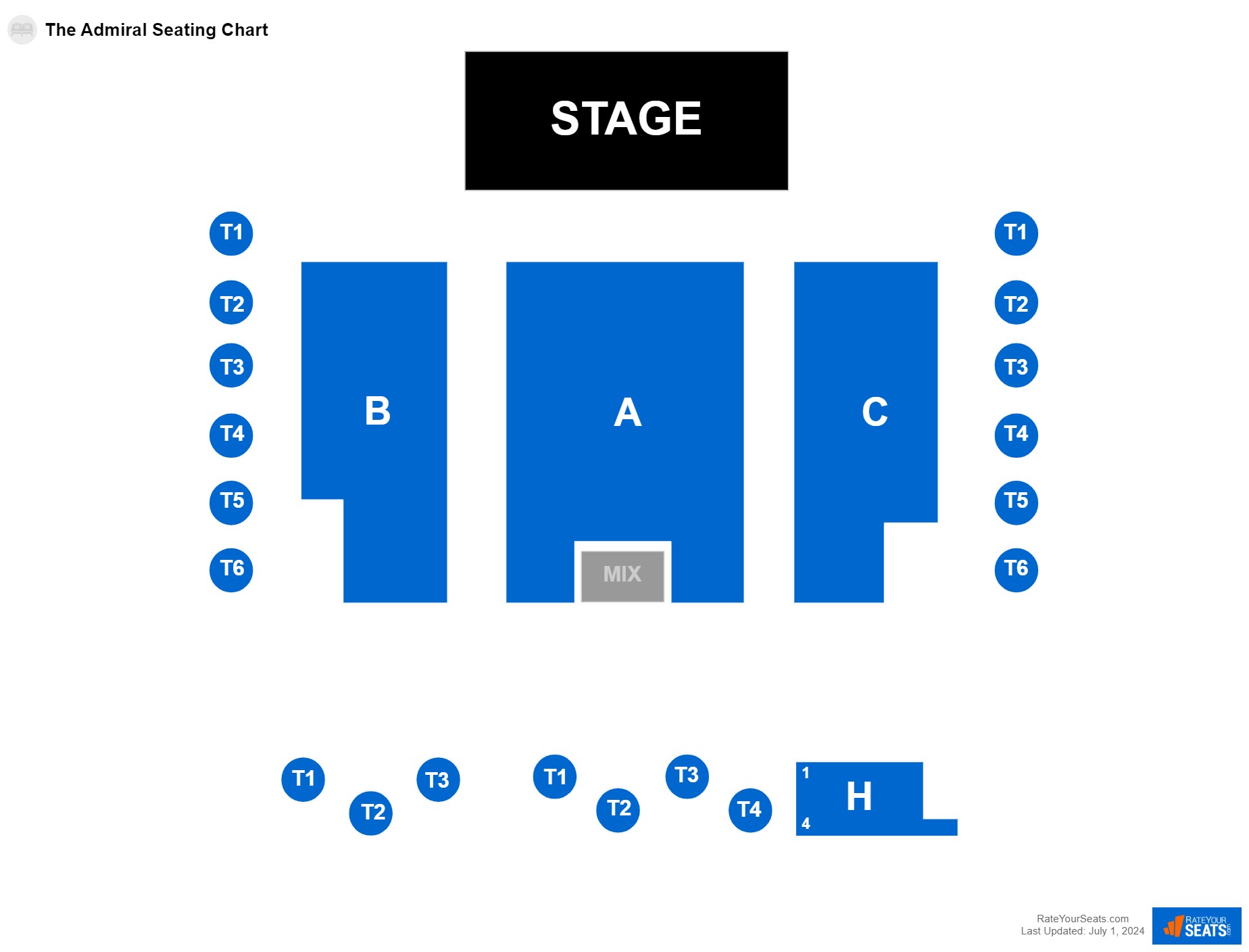 Comedy seating chart at The Admiral