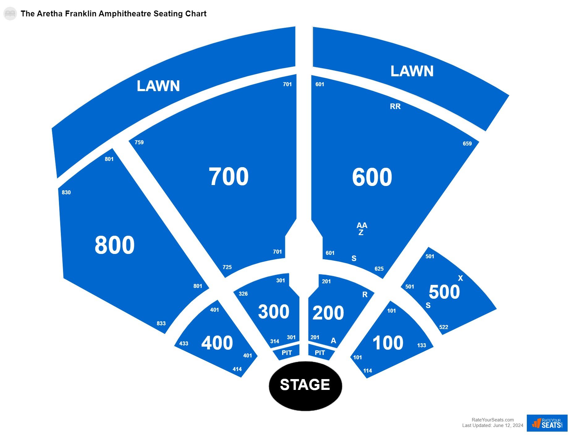 Concert seating chart at The Aretha Franklin Amphitheatre