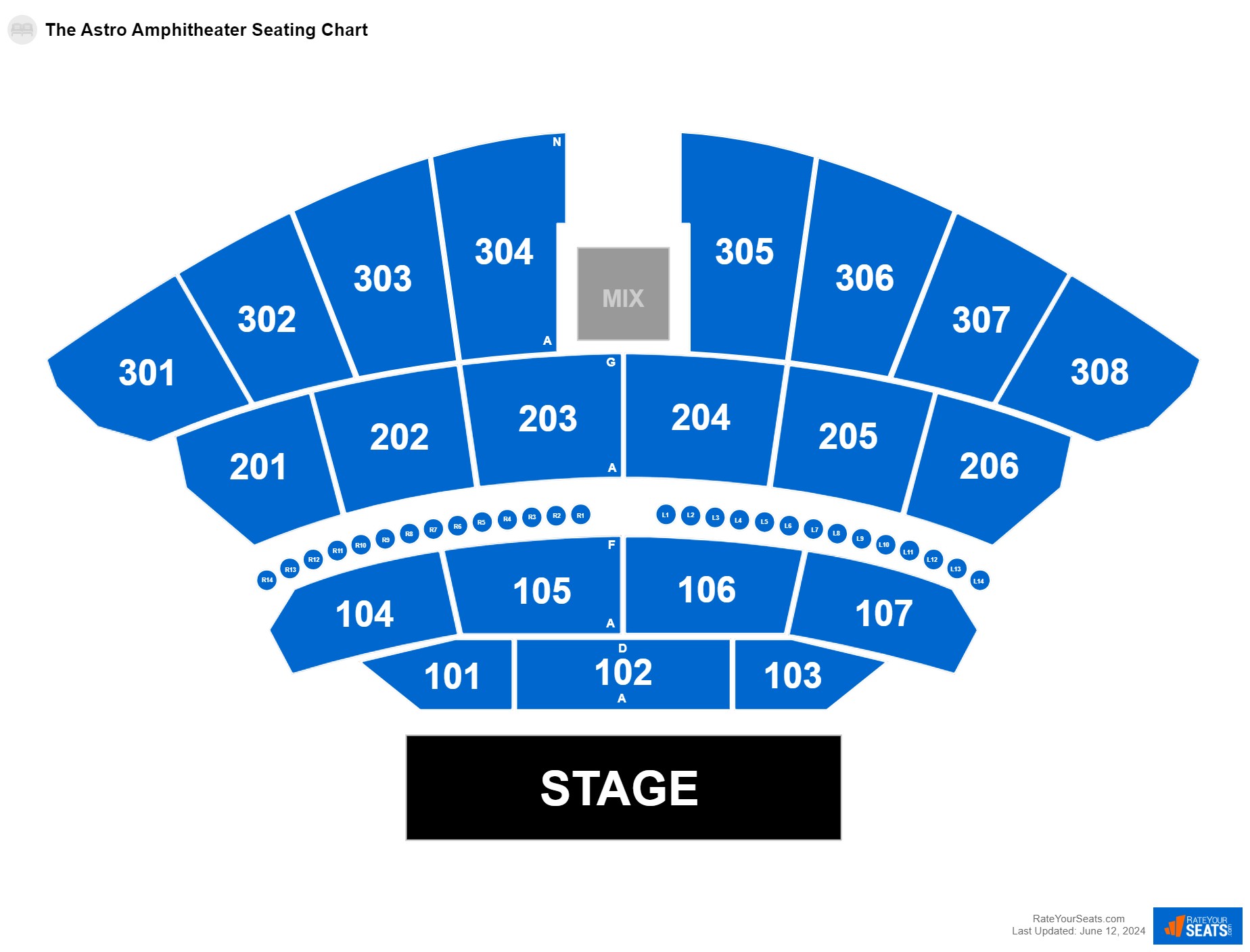 Concert seating chart at The Astro Amphitheater