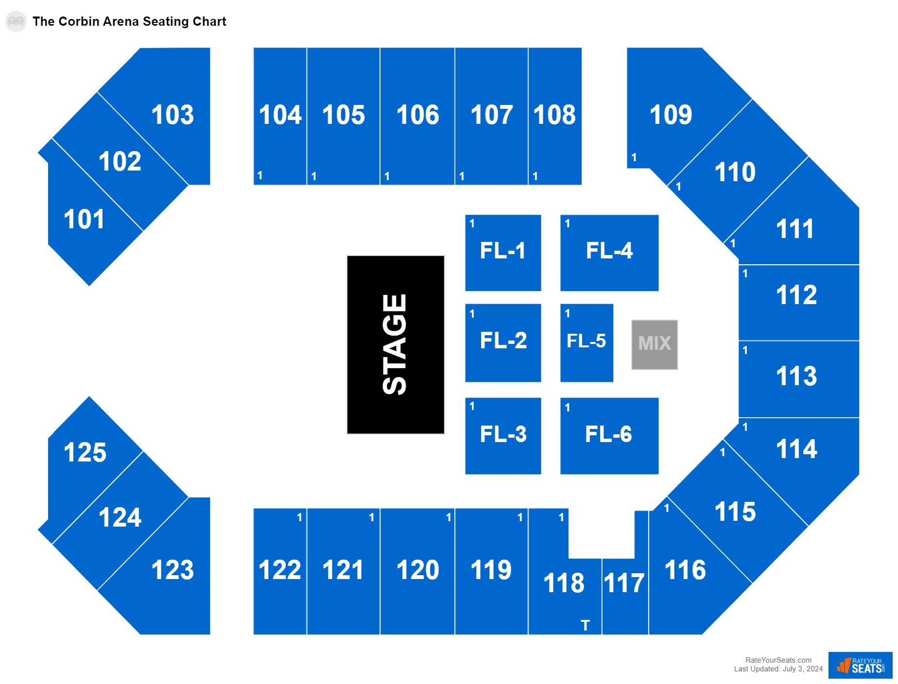 Concert seating chart at The Corbin Arena