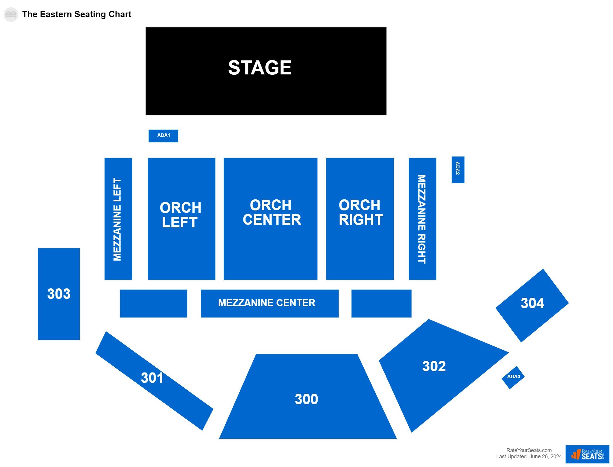 Concert seating chart at The Eastern