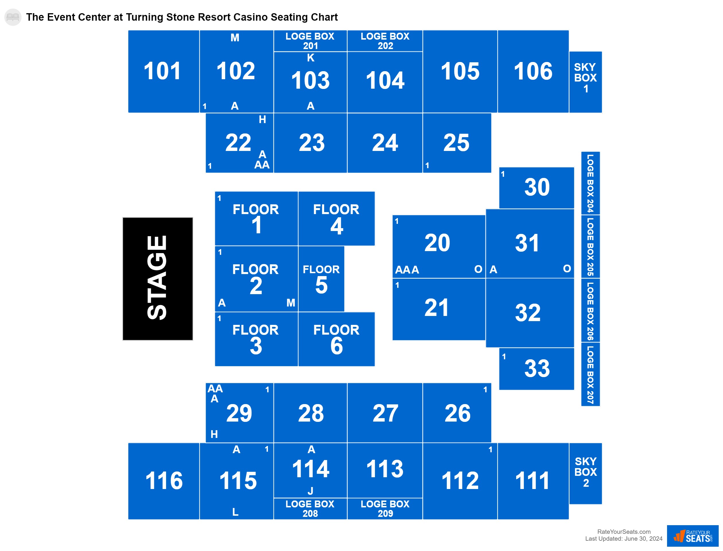 Comedy seating chart at The Event Center at Turning Stone Resort Casino