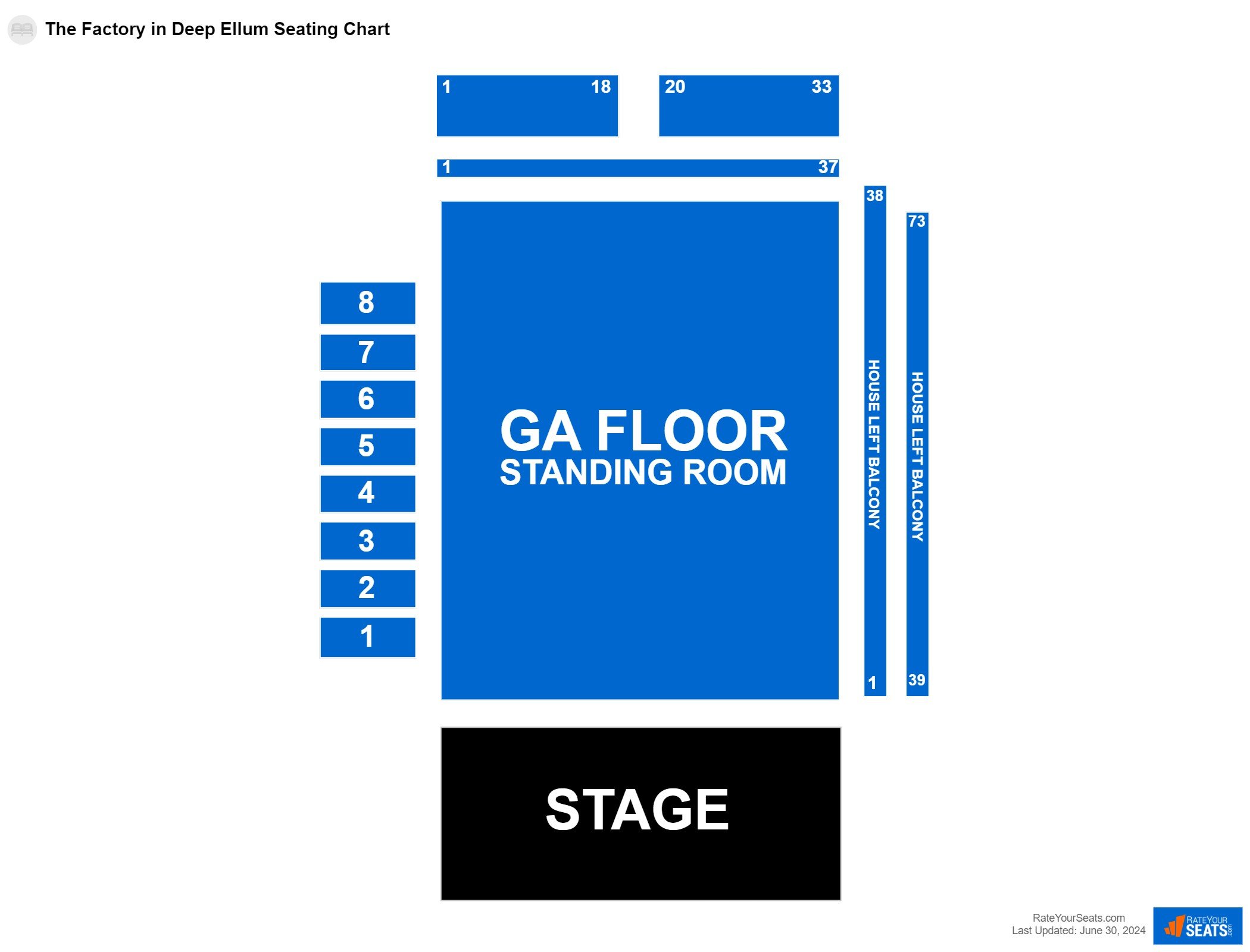 Concert seating chart at The Bomb Factory