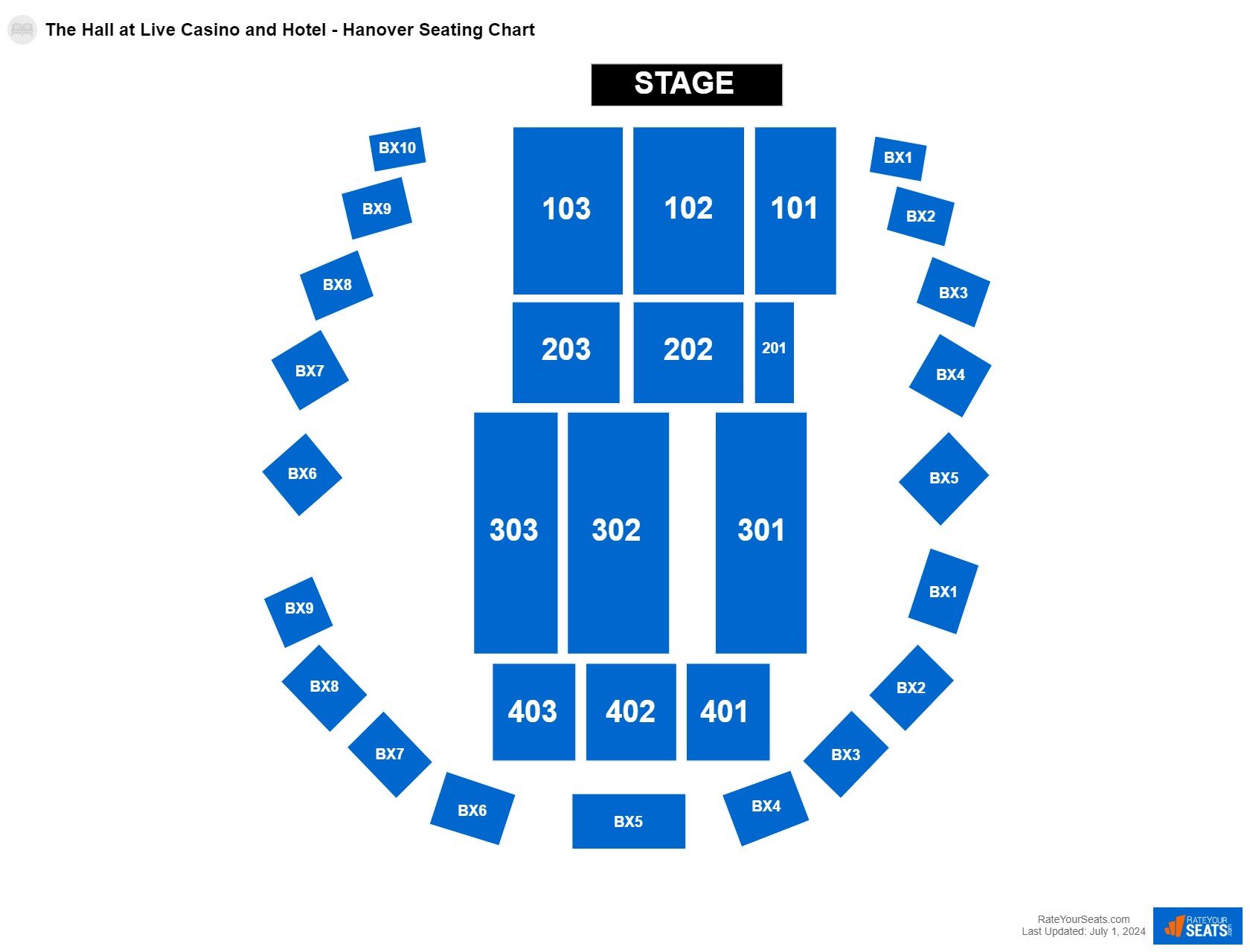 Comedy seating chart at The Hall at Live Casino and Hotel - Hanover