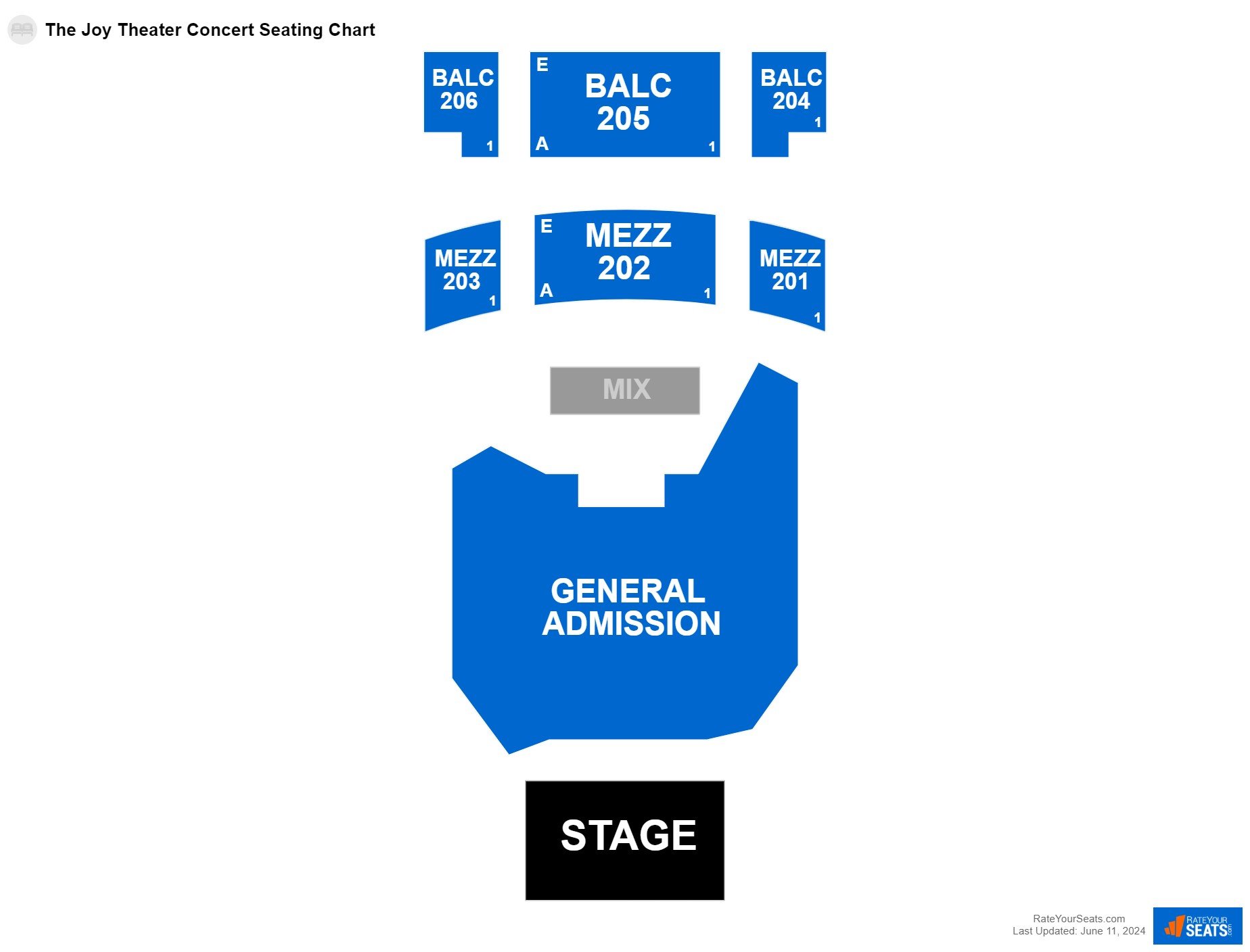 Concert seating chart at The Joy Theater