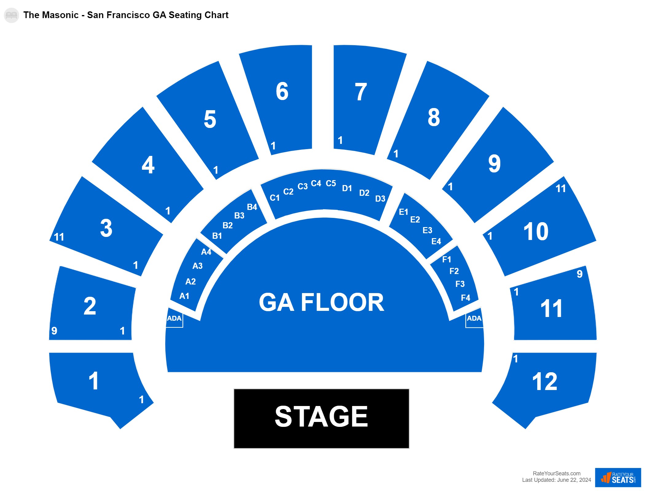 Concert seating chart at The Masonic - San Francisco