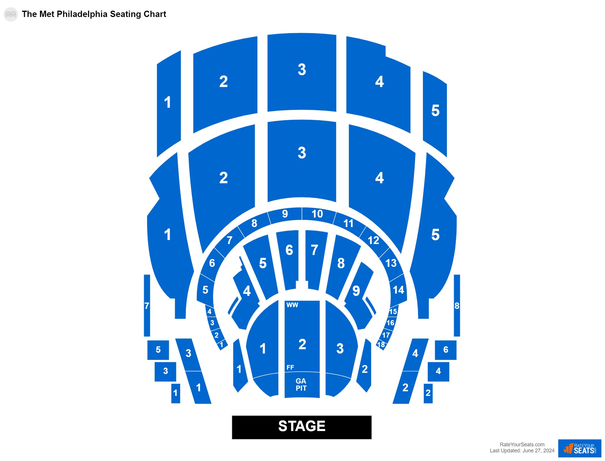 Concert seating chart at The Met Philadelphia