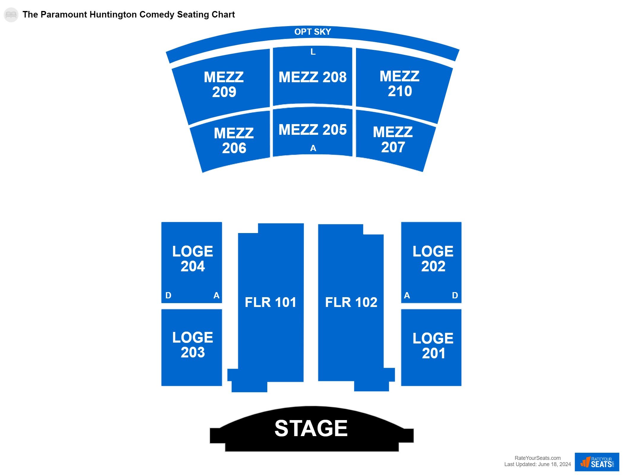 Comedy seating chart at The Paramount Huntington