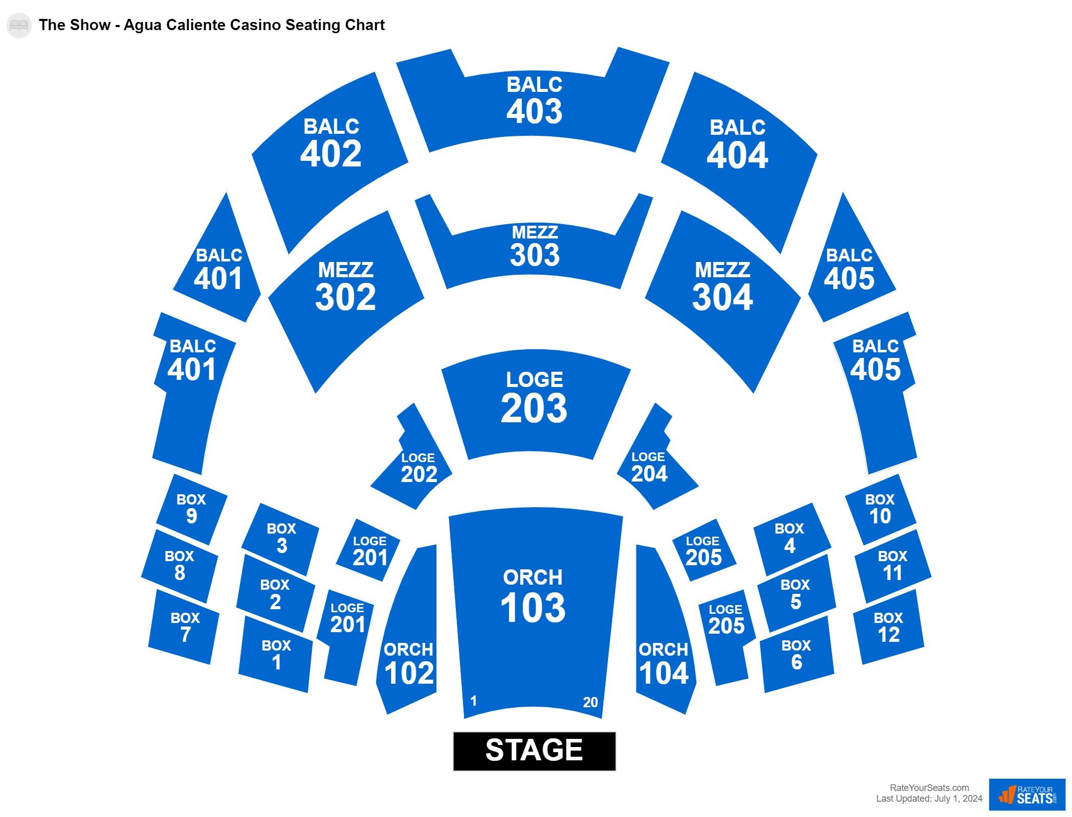 Comedy seating chart at The Show - Agua Caliente Casino