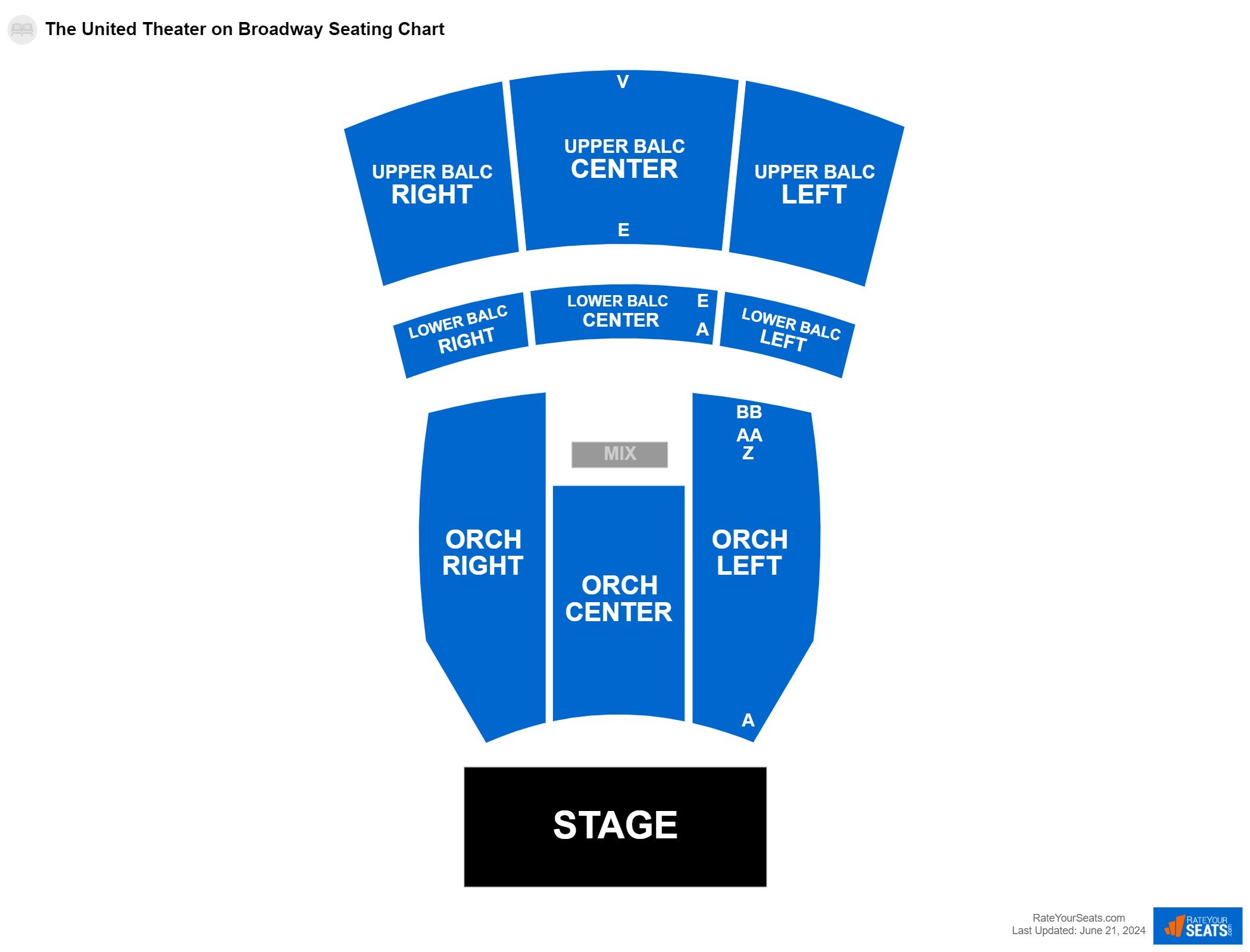 Comedy seating chart at The United Theater on Broadway