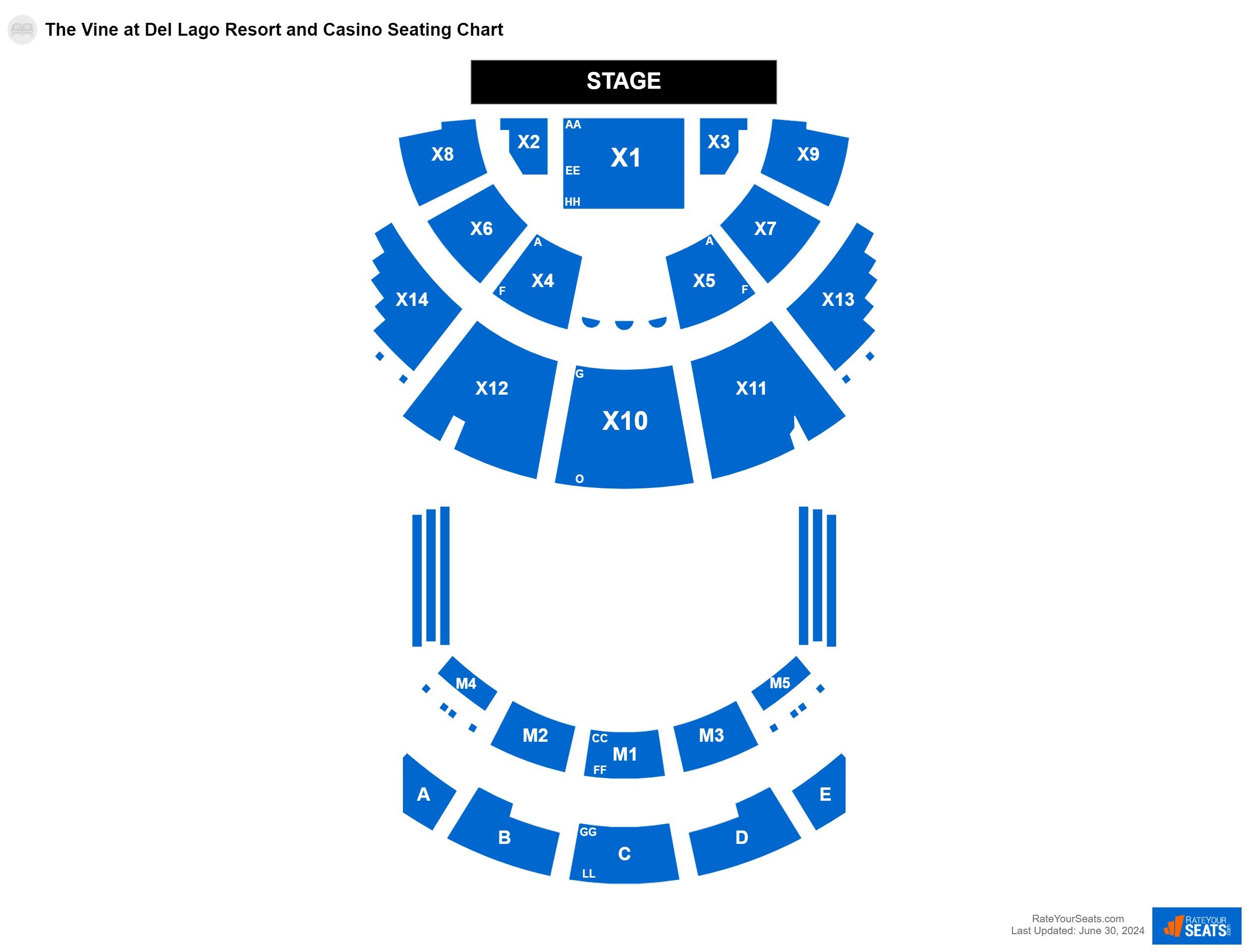 Comedy seating chart at The Vine at Del Lago Resort and Casino