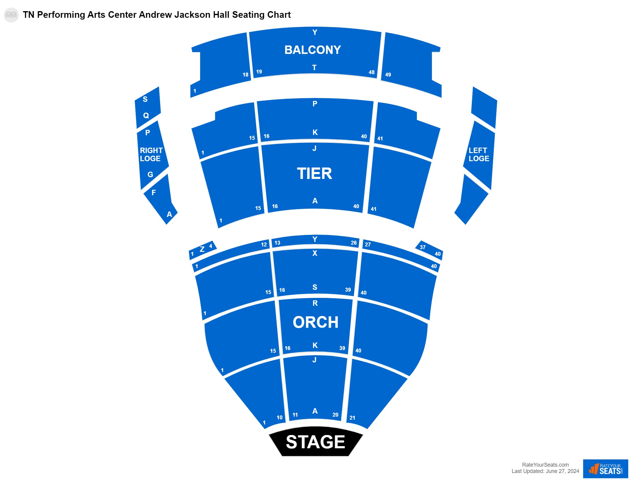 Concert seating chart at TN Performing Arts Center Andrew Jackson Hall