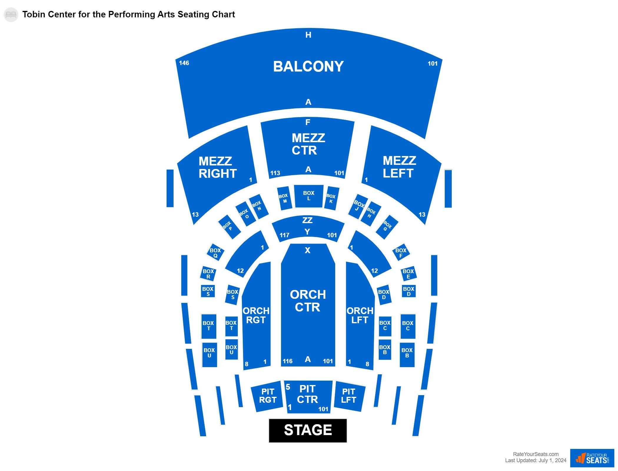 Circus seating chart at Tobin Center for the Performing Arts