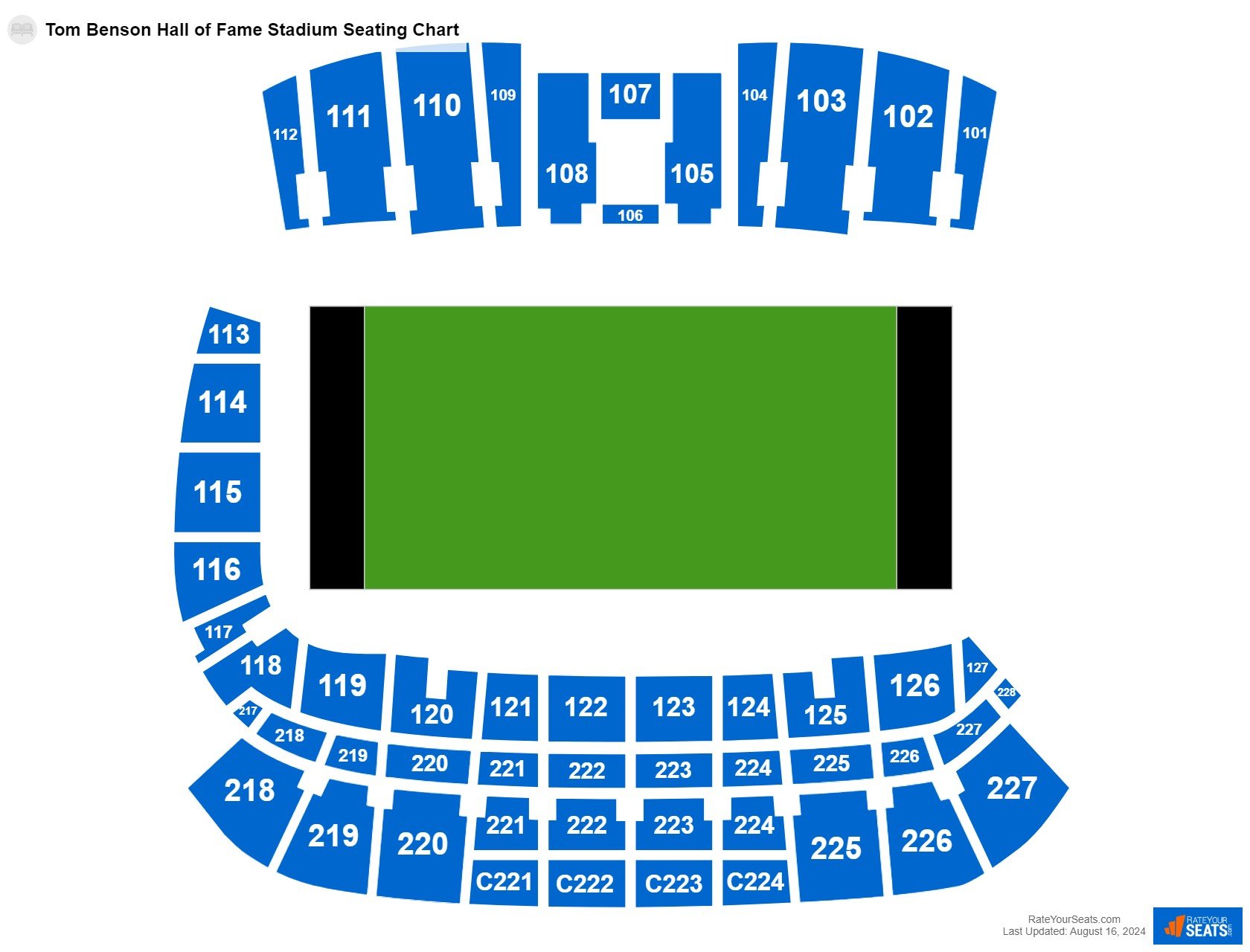 Football seating chart at Tom Benson Hall of Fame Stadium