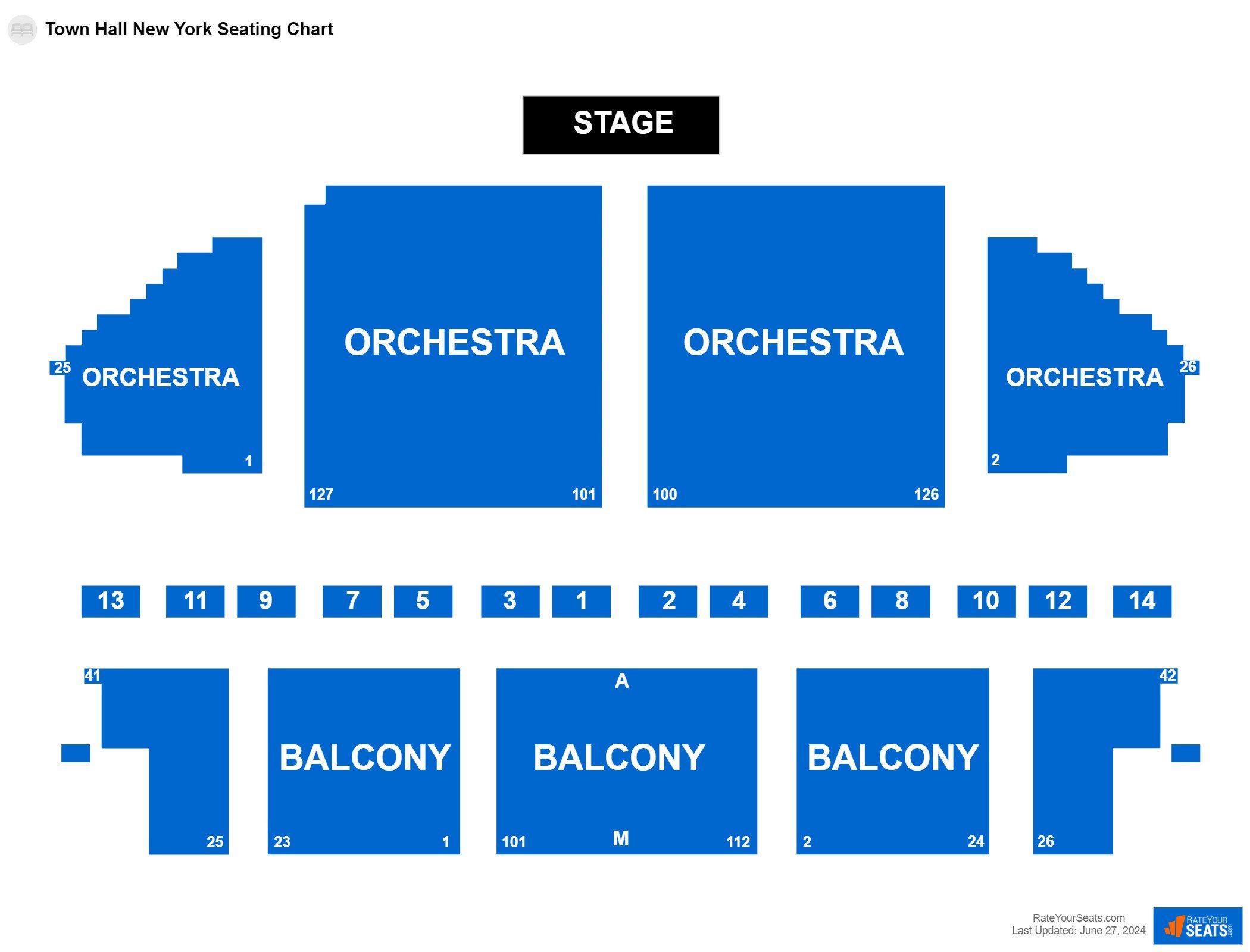 Comedy seating chart at Town Hall New York