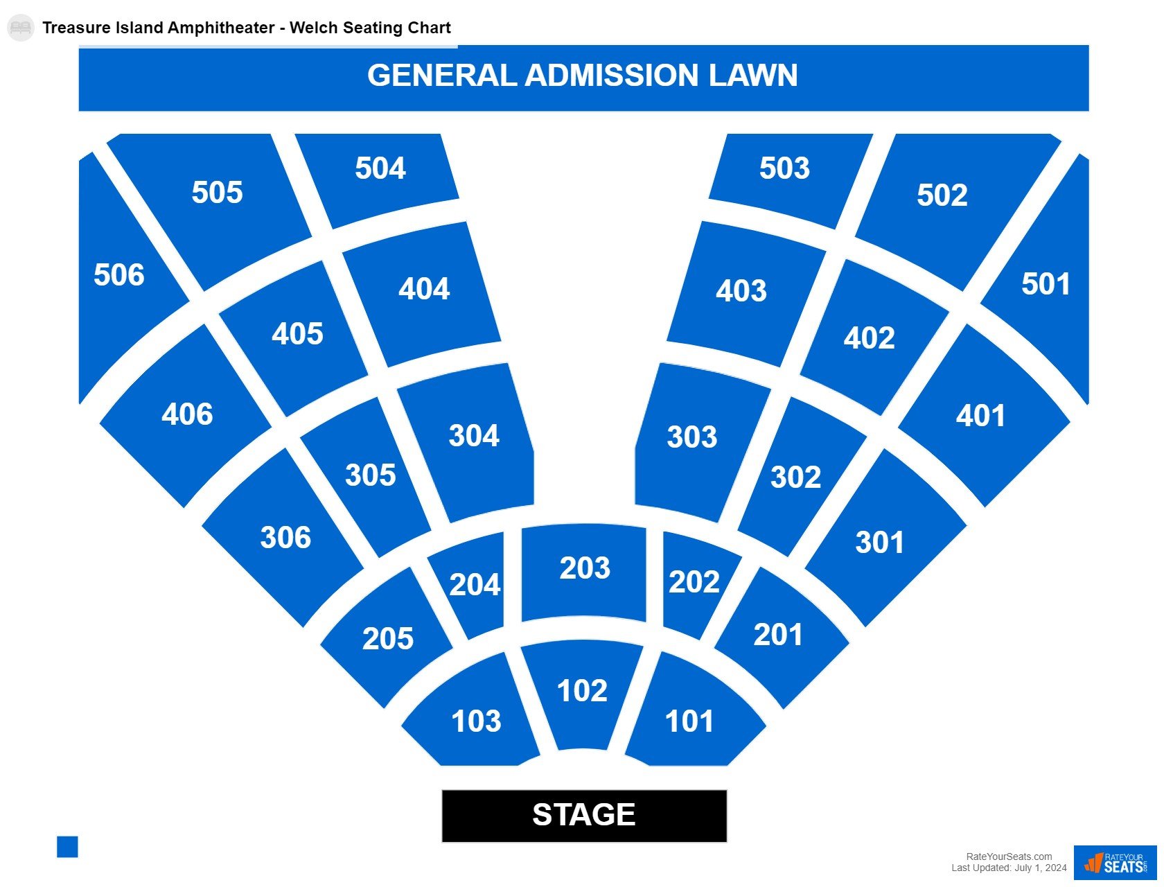 Concert seating chart at Treasure Island Amphitheater - Welch