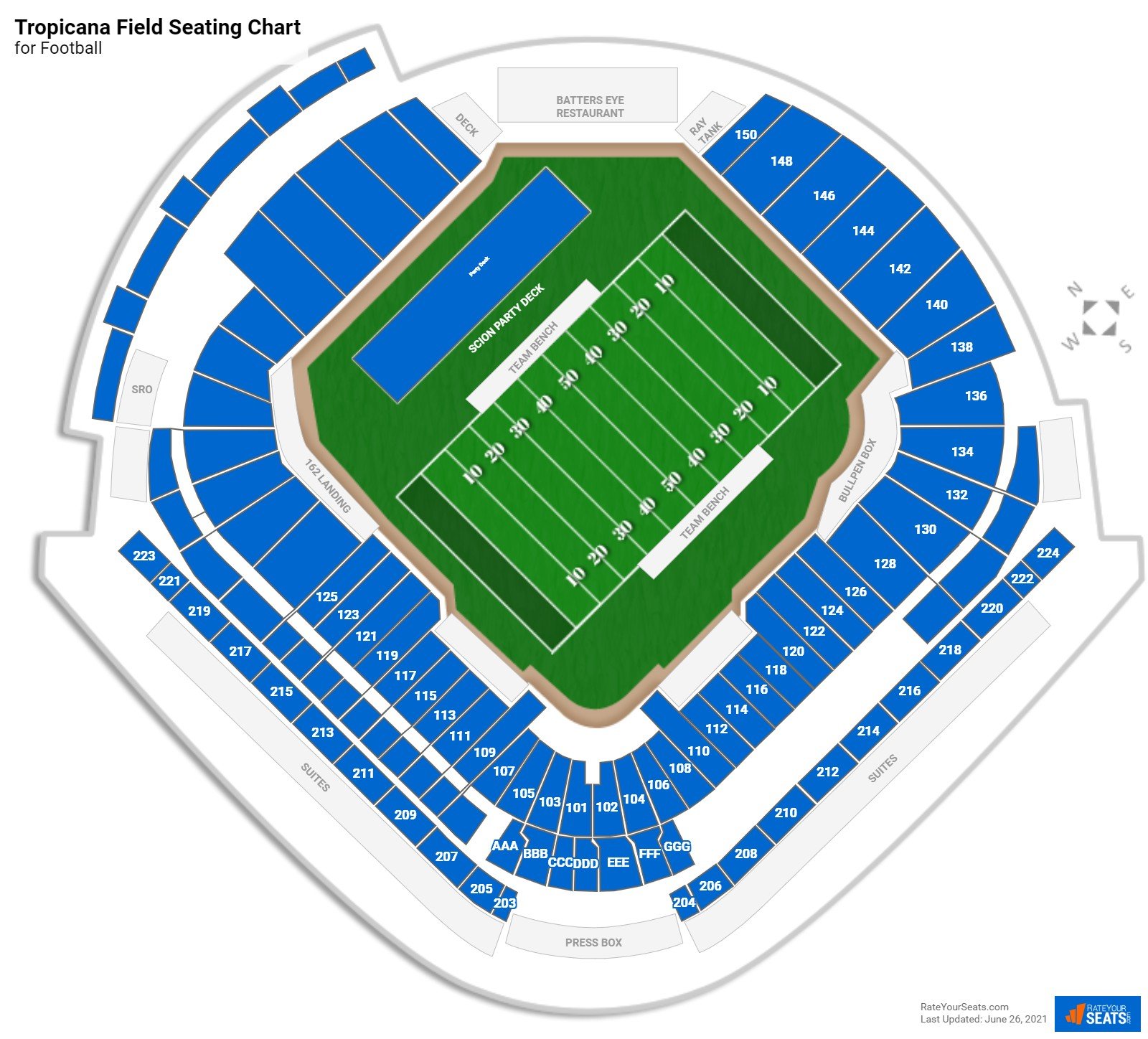 Tropicana Field Seating Charts for Football - RateYourSeats.com