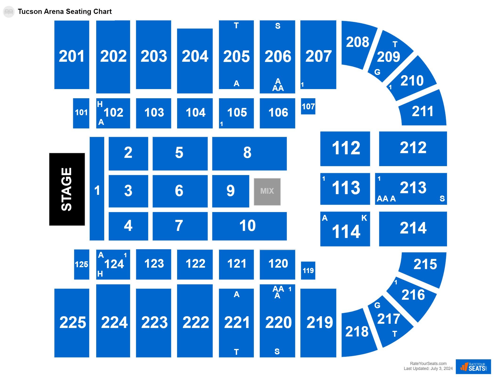 Concert seating chart at Tucson Arena