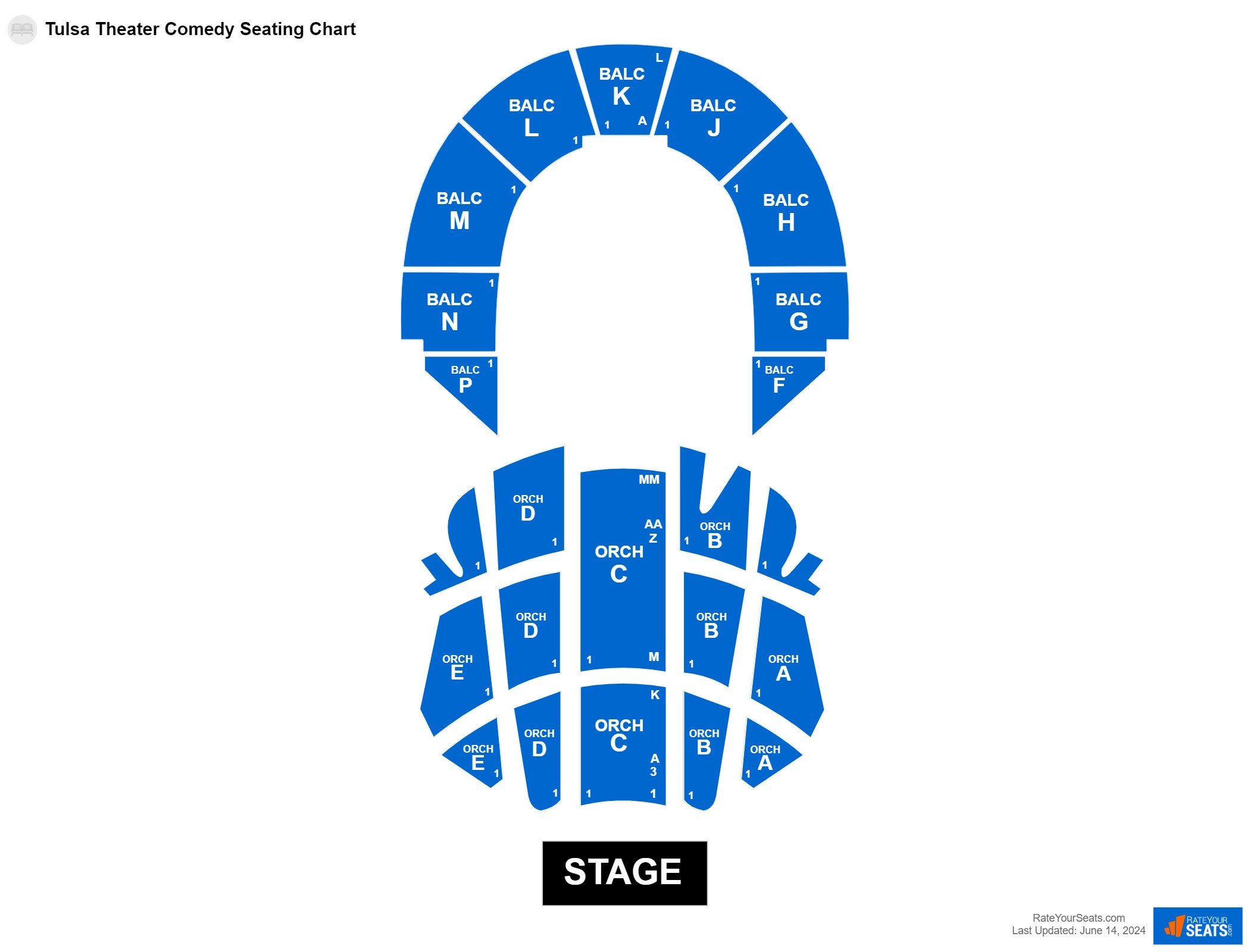 Comedy seating chart at Tulsa Theater