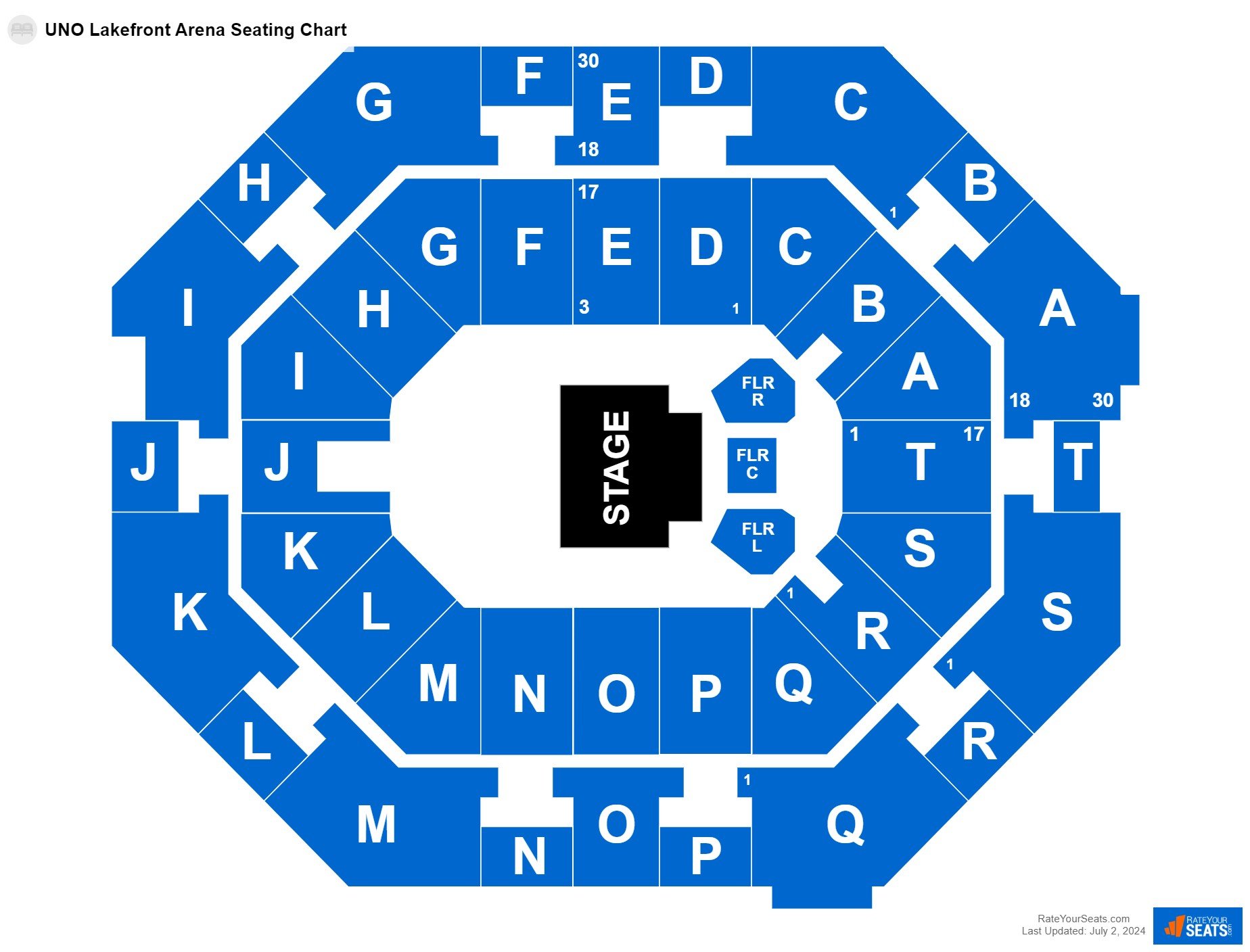 Family seating chart at UNO Lakefront Arena