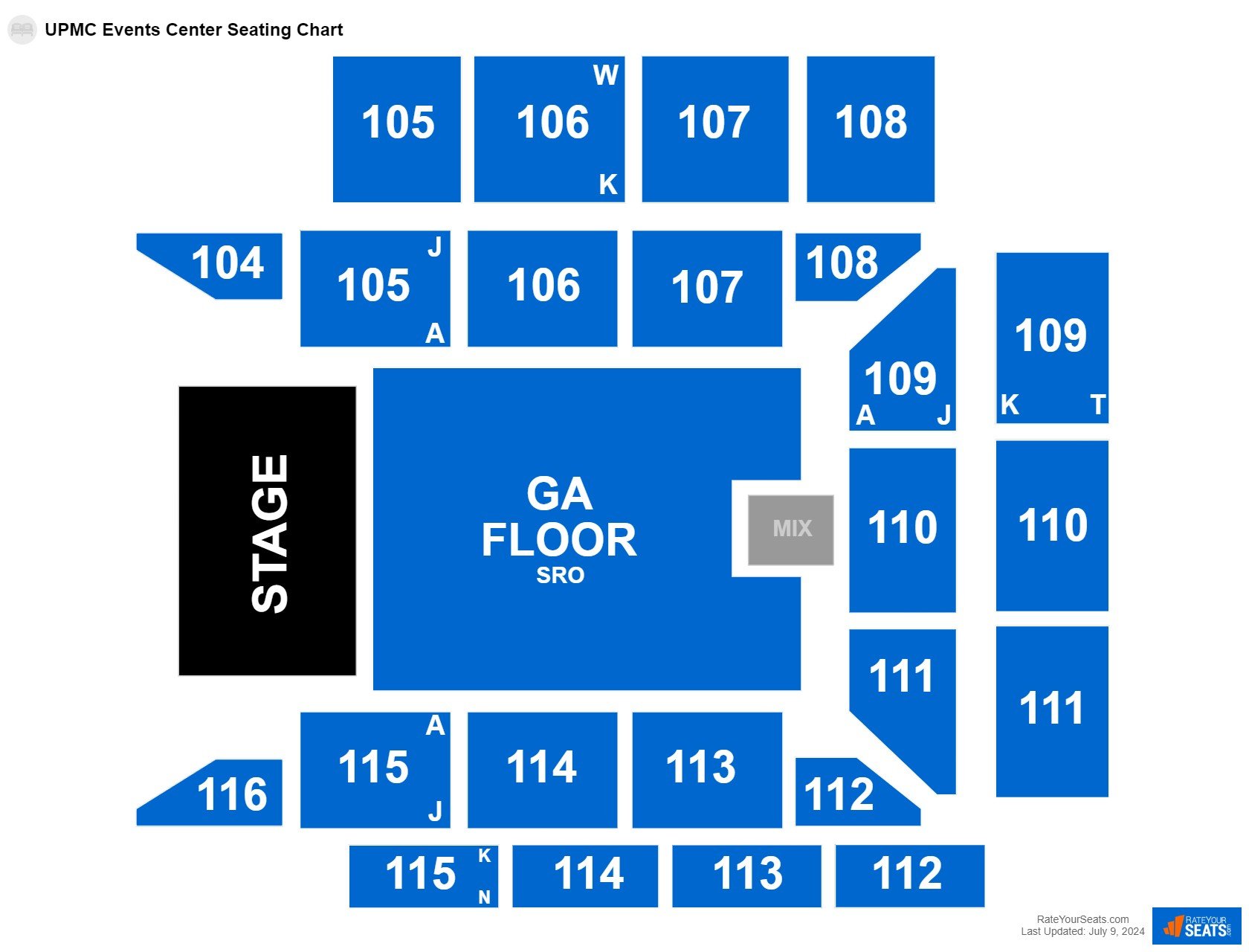 Concert seating chart at UPMC Events Center