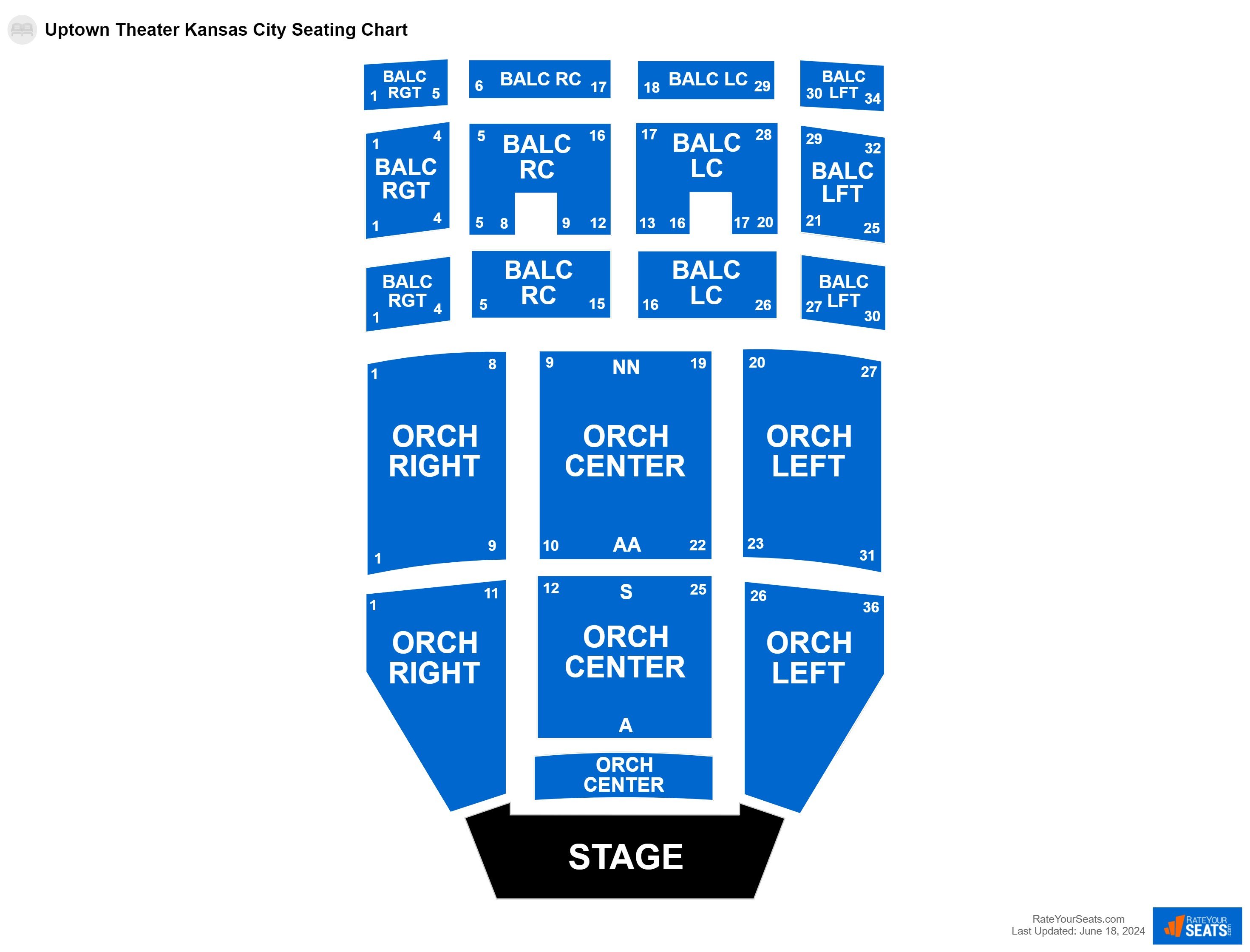 Comedy seating chart at Uptown Theater Kansas City