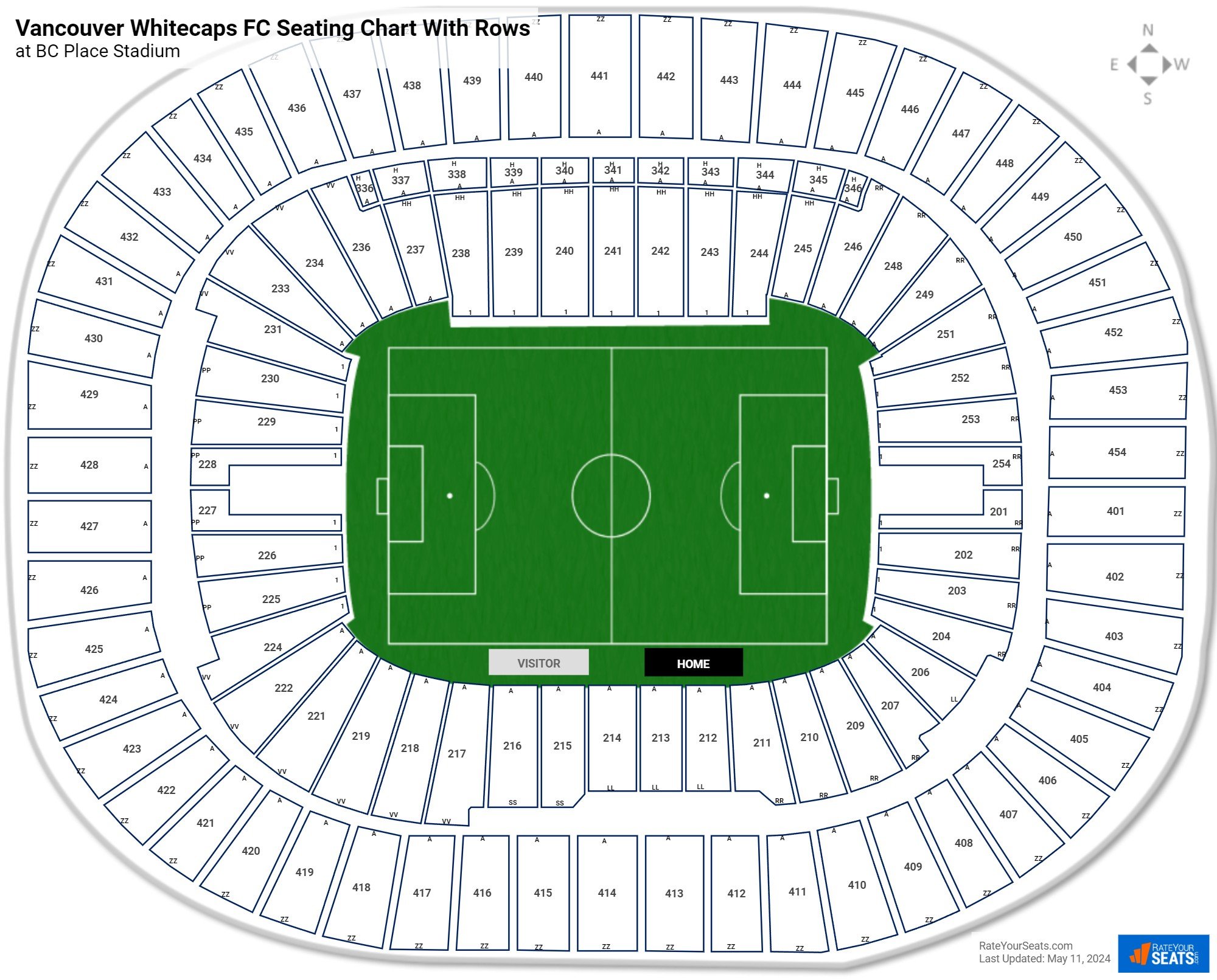 Vancouver Whitecaps Fc Seating Chart With Rows At Bc Place Stadium 