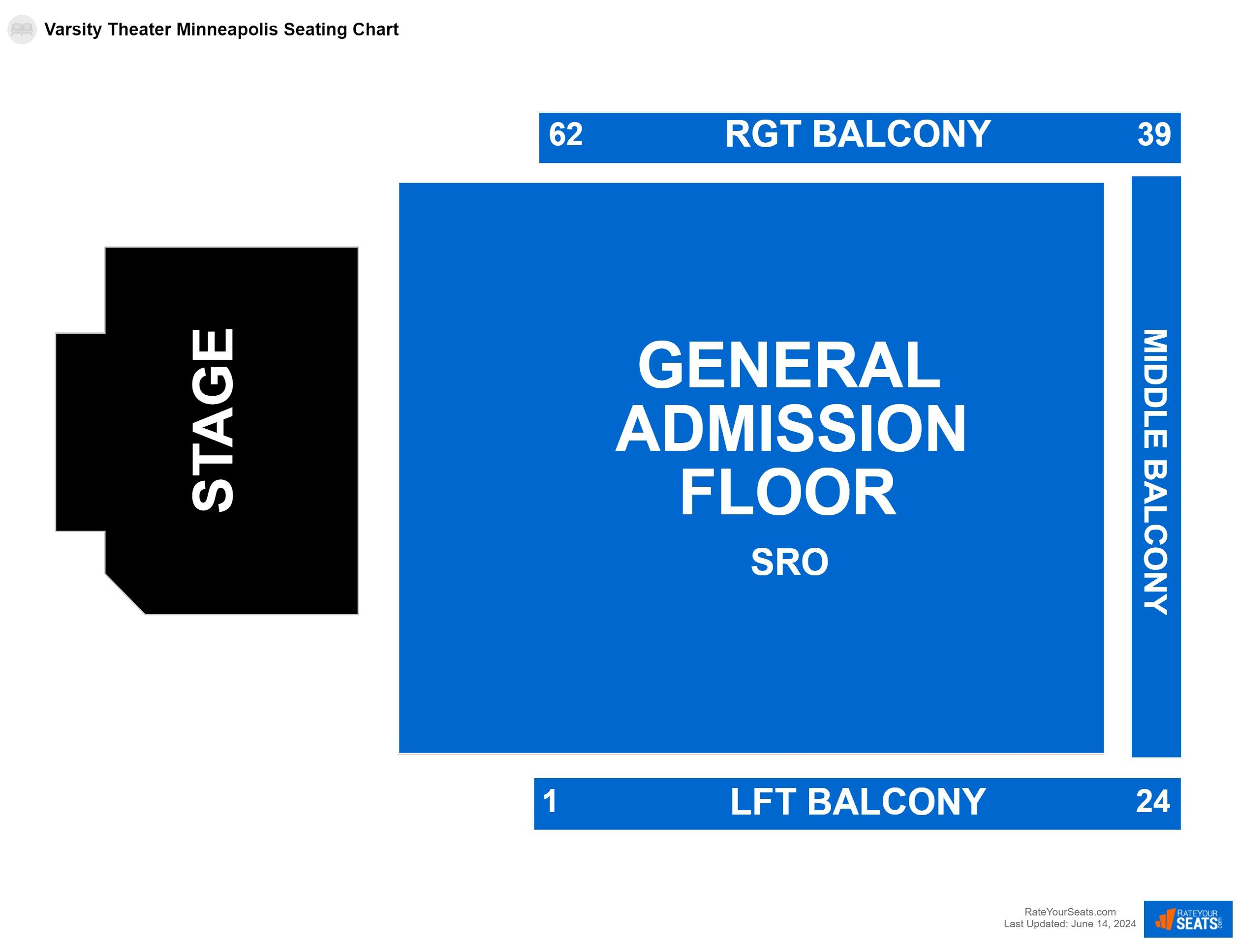 Concert seating chart at Varsity Theater Minneapolis