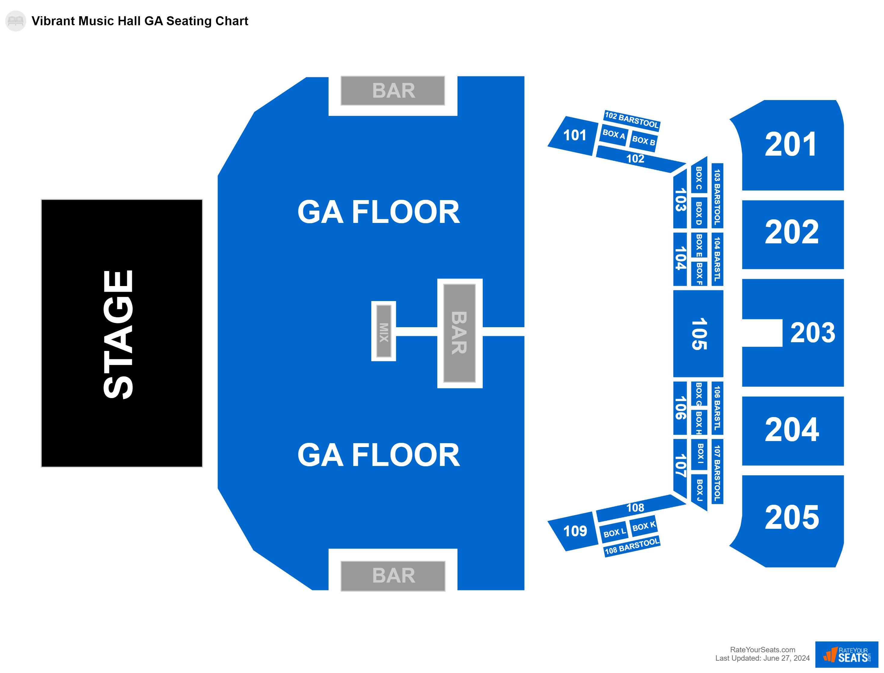 Concert seating chart at Vibrant Music Hall