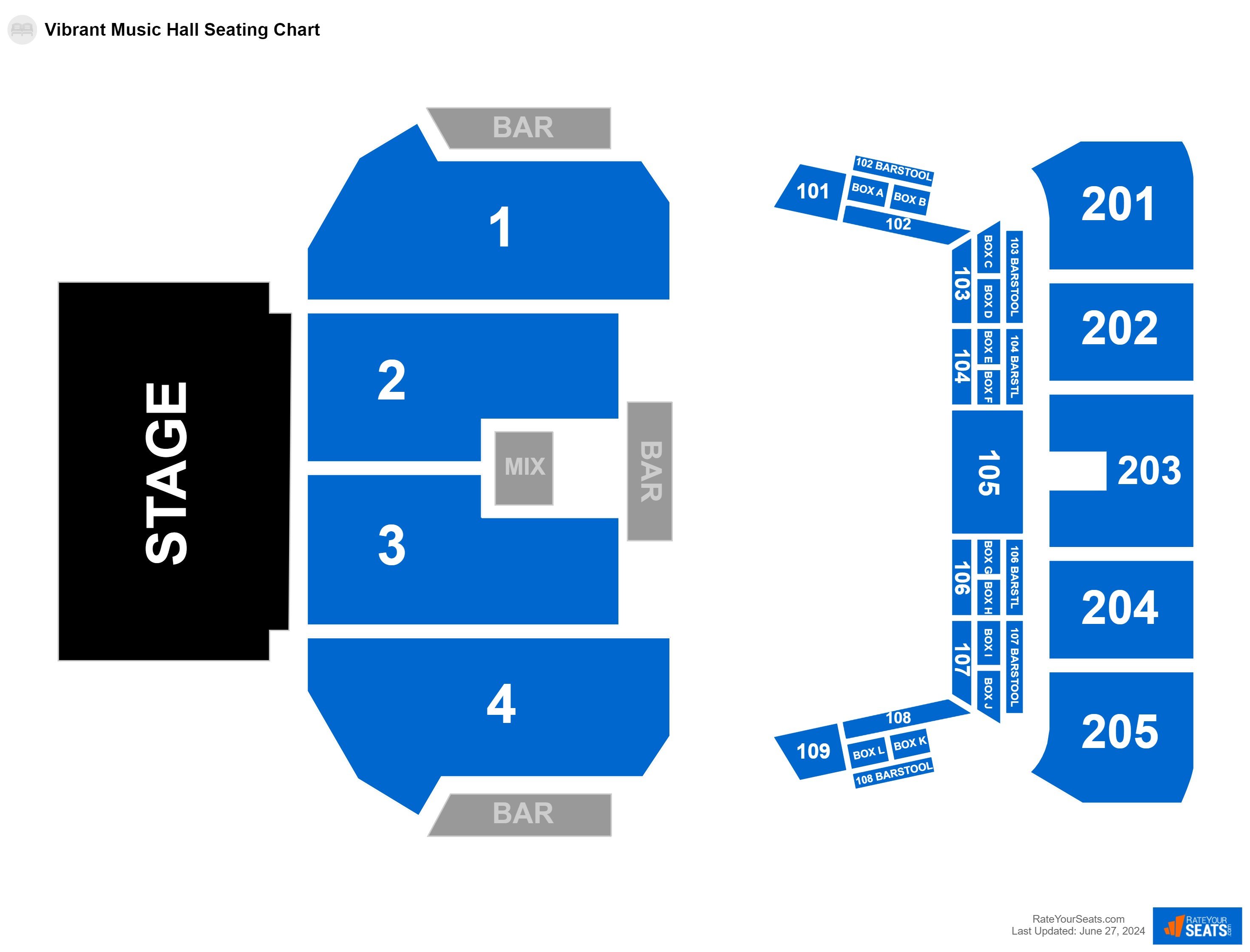 Comedy seating chart at Vibrant Music Hall