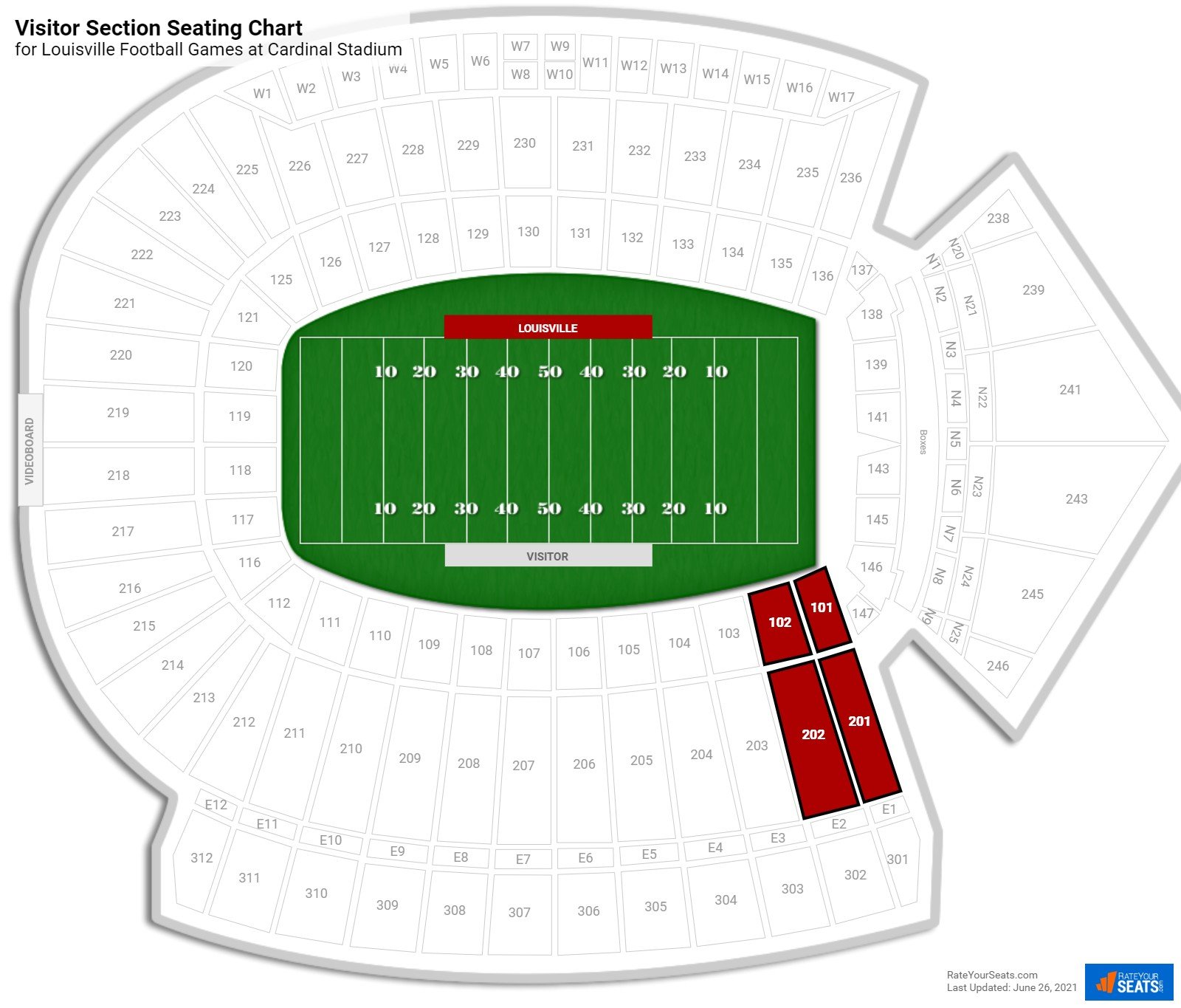 Visitor Section Seating Chart For Louisville Football Games At Cardinal Stadium 