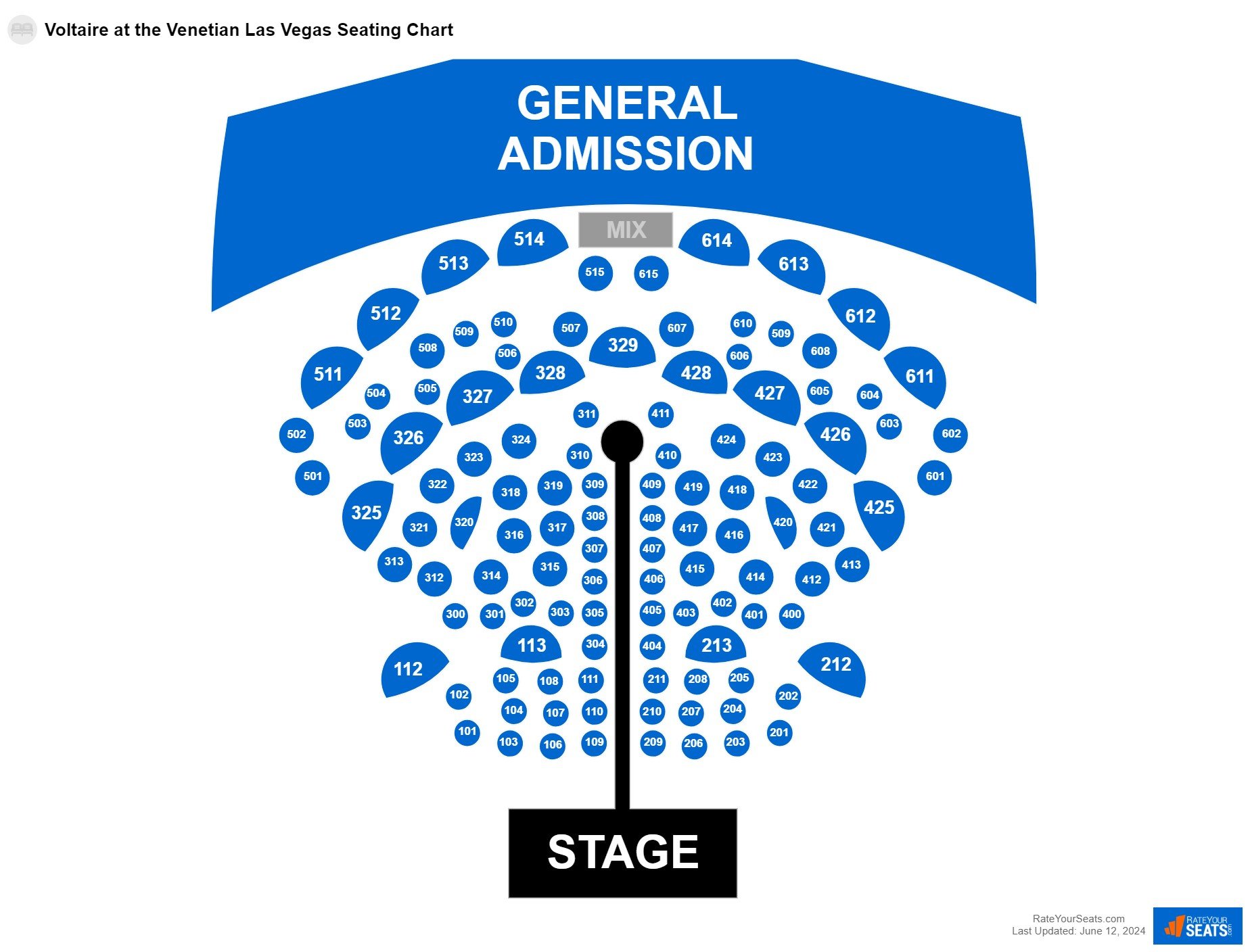 Concert seating chart at Voltaire at the Venetian Las Vegas