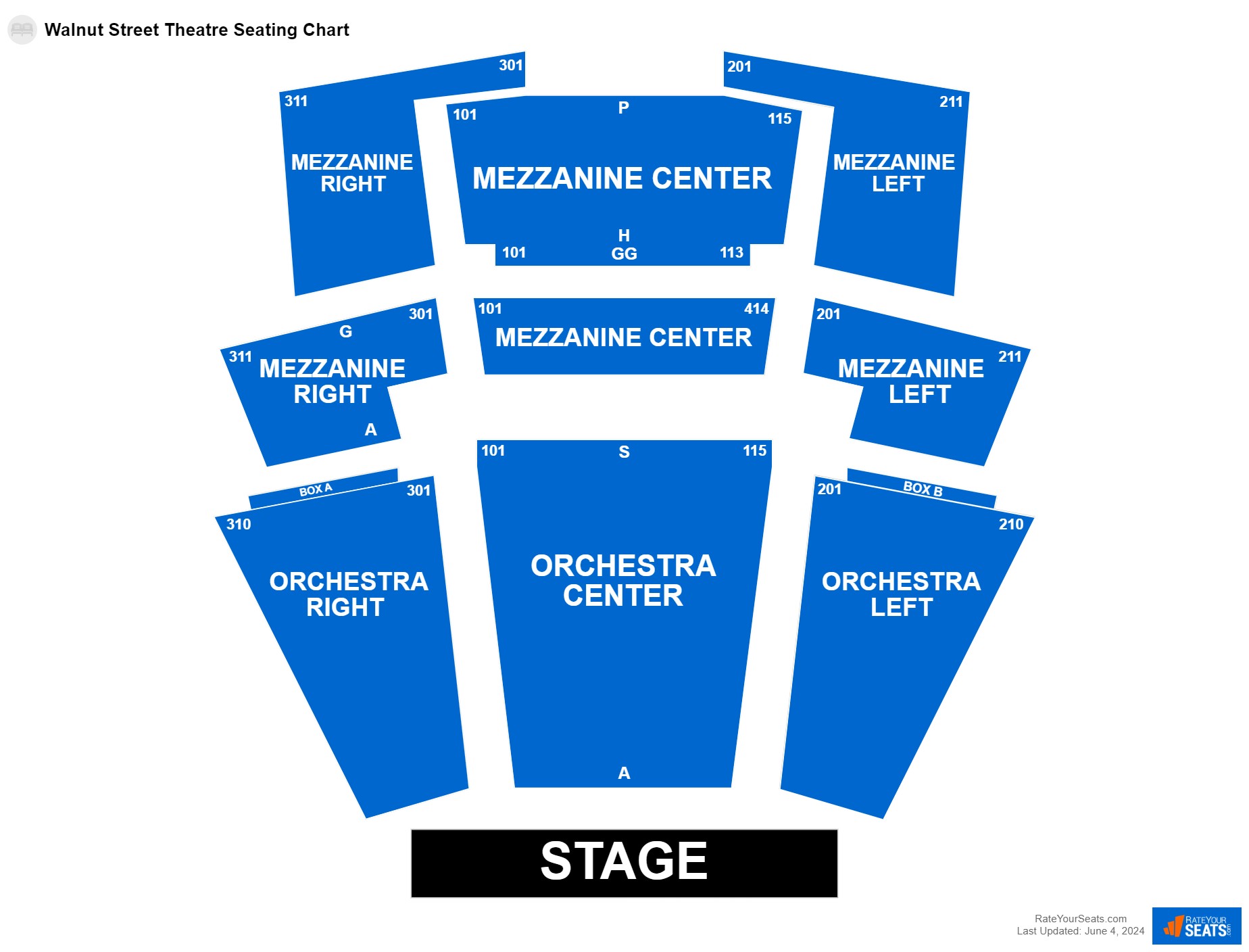 Theater seating chart at Walnut Street Theatre
