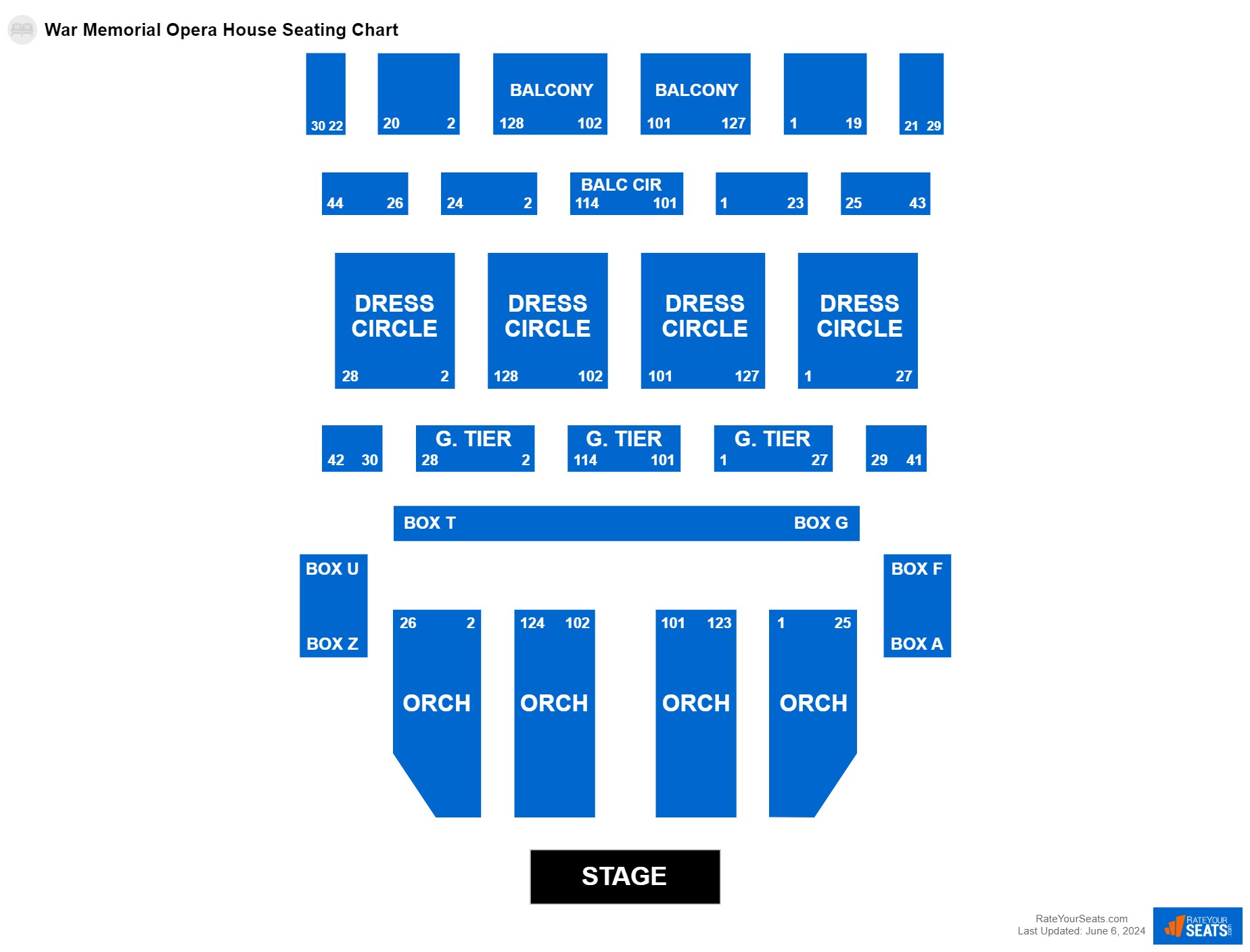 Theater seating chart at War Memorial Opera House