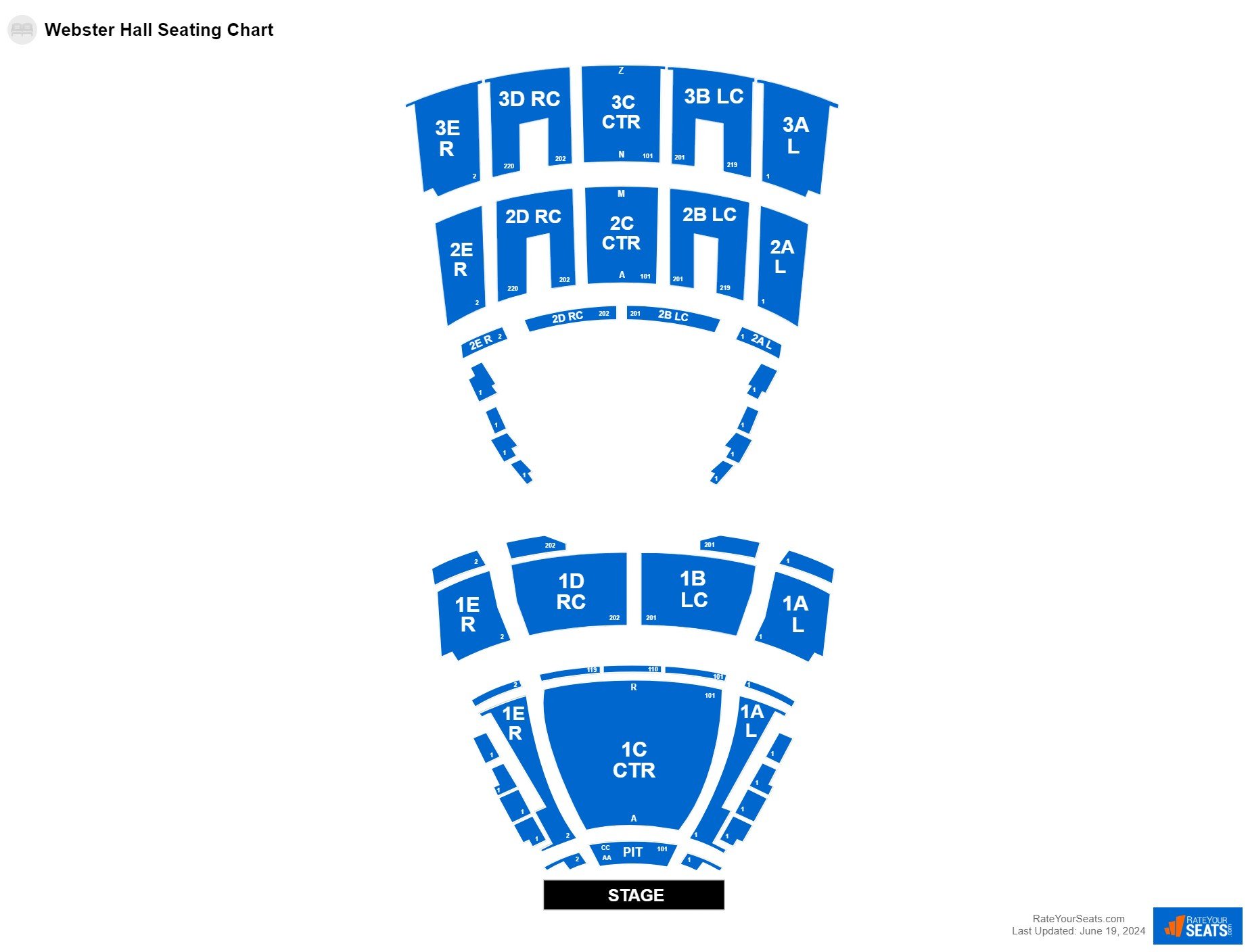 Concert seating chart at Webster Hall