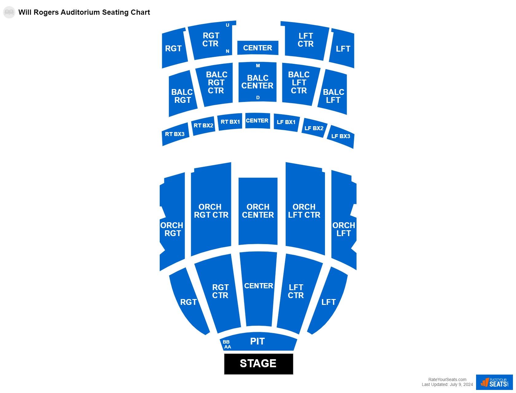 Concert seating chart at Will Rogers Auditorium