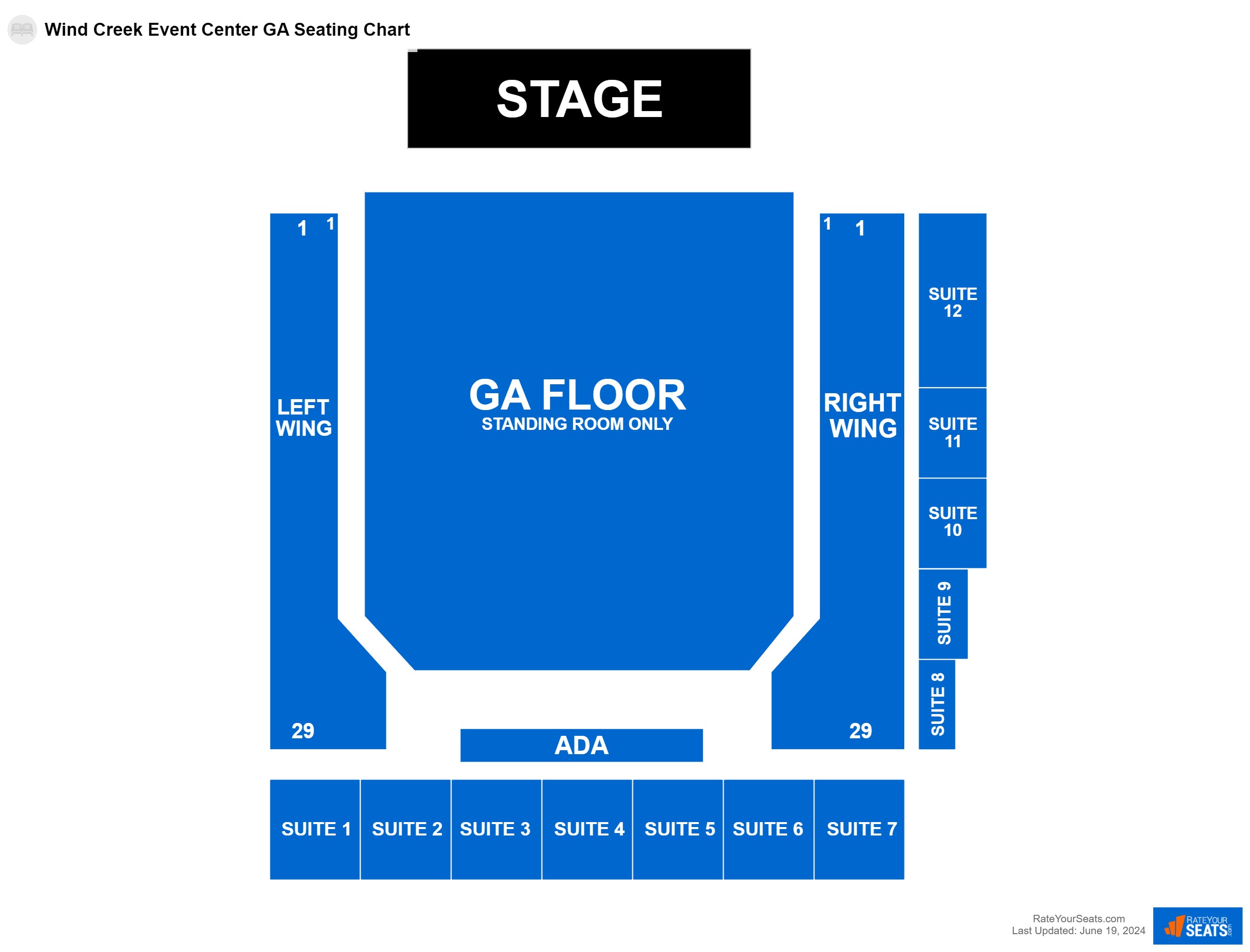 Concert seating chart at Wind Creek Event Center