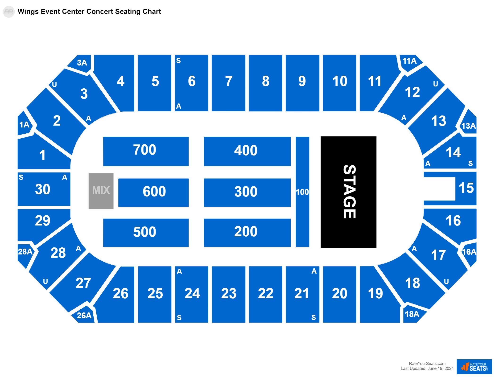 Concert seating chart at Wings Event Center