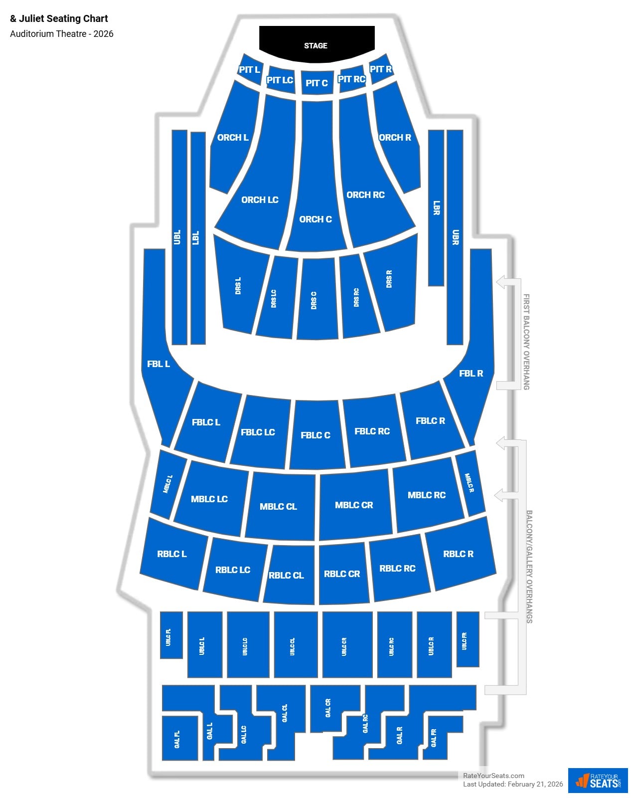 & Juliet seating chart Auditorium Theatre