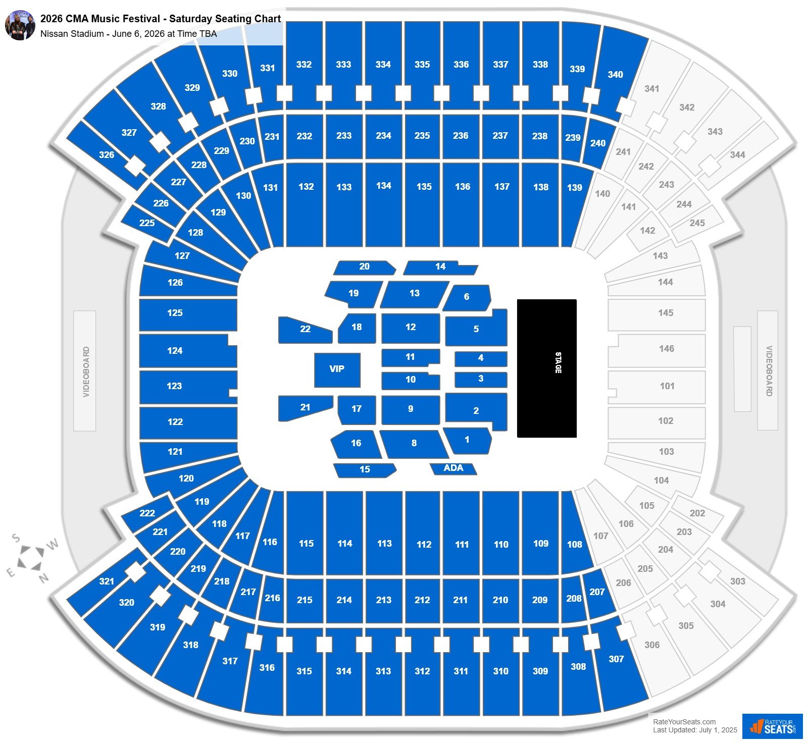 2026 CMA Music Festival - Saturday seating chart Nissan Stadium