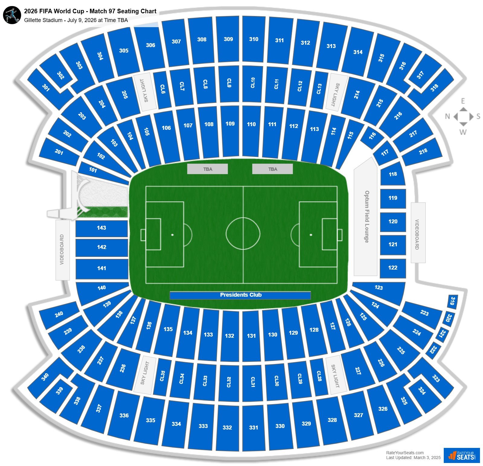 2026 World Cup - Match 97 seating chart Gillette Stadium